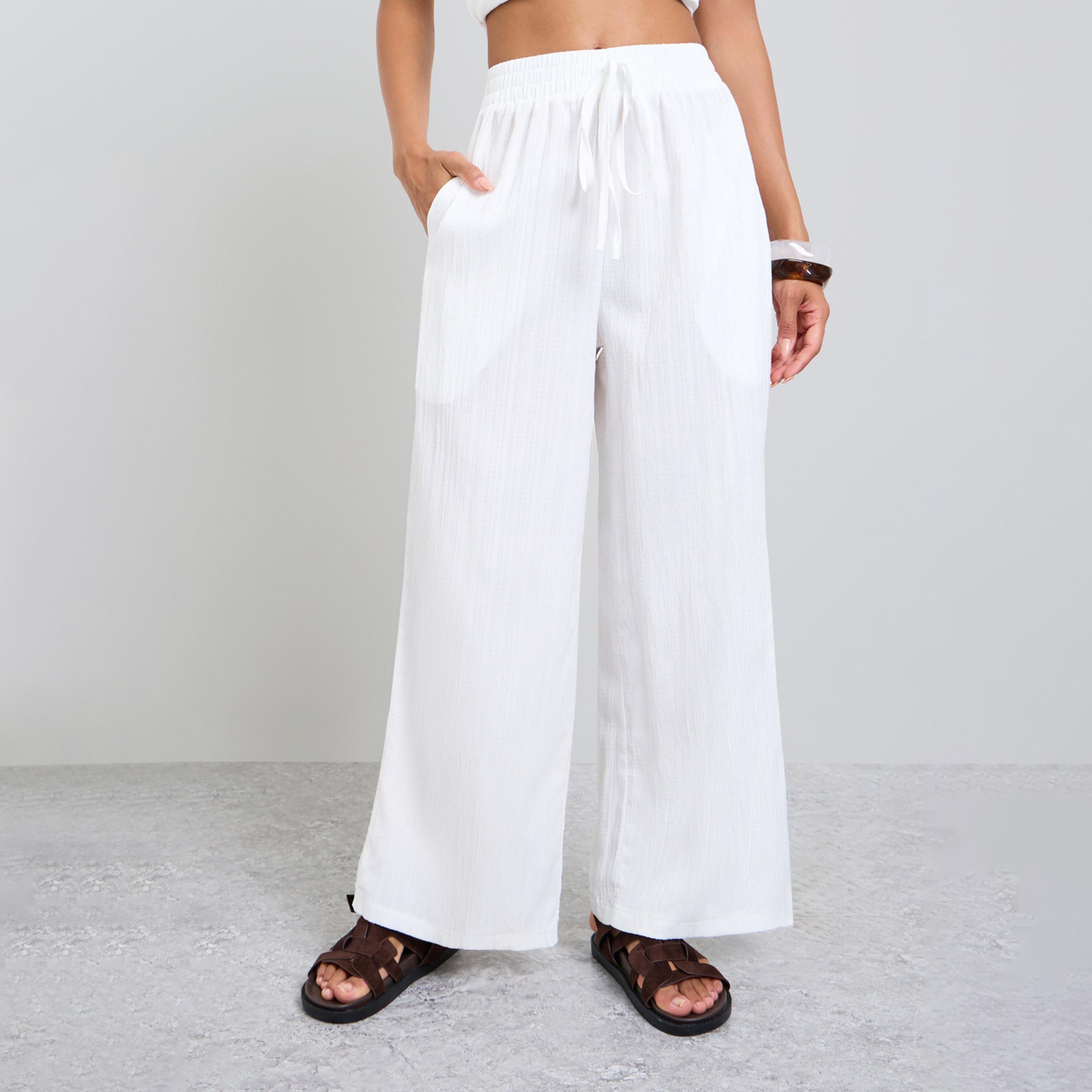 Take Two White Wide Leg Drawstring Pants-women-clothing-bottoms-joggers-image-1