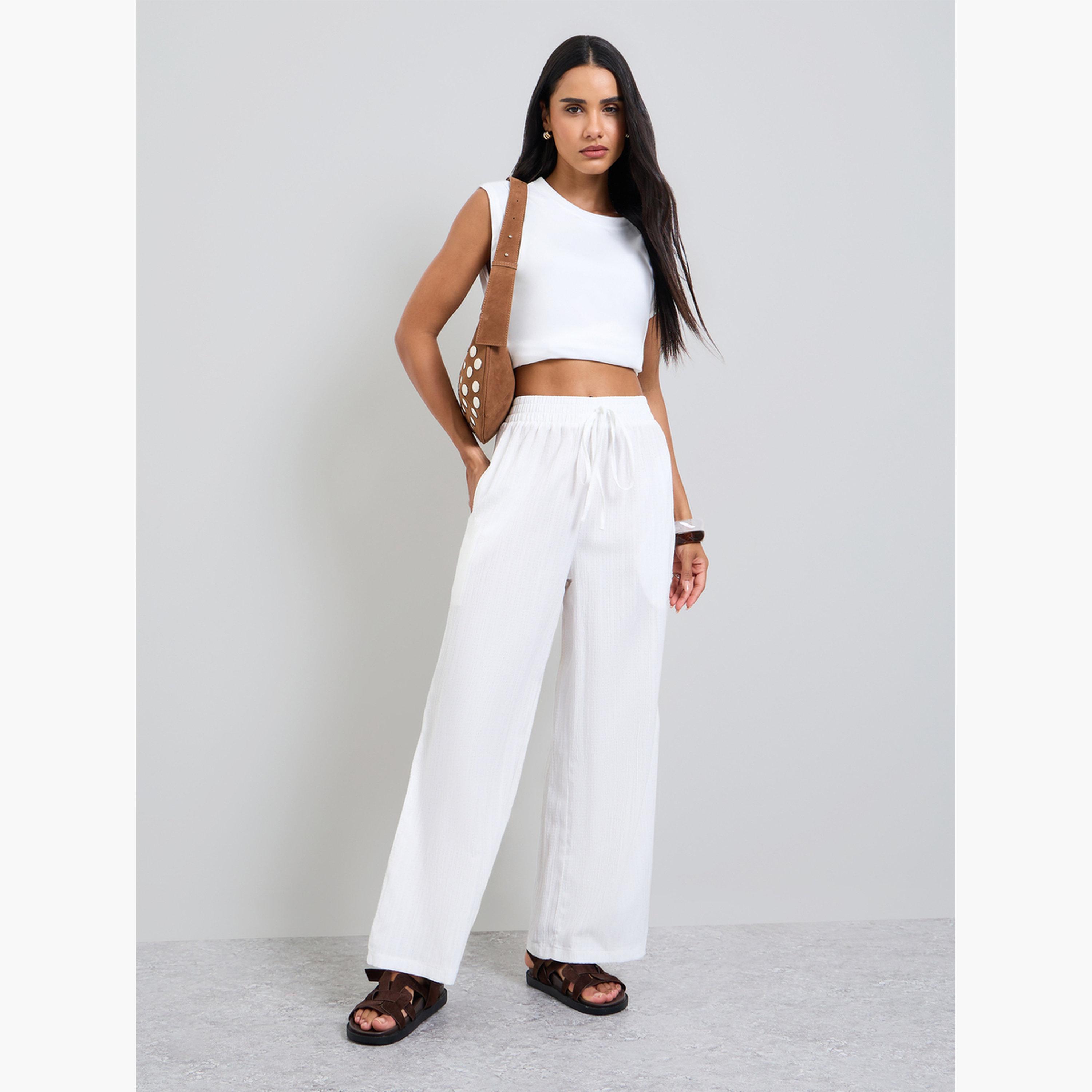 Take Two White Wide Leg Drawstring Pants-women-clothing-bottoms-joggers-image-2