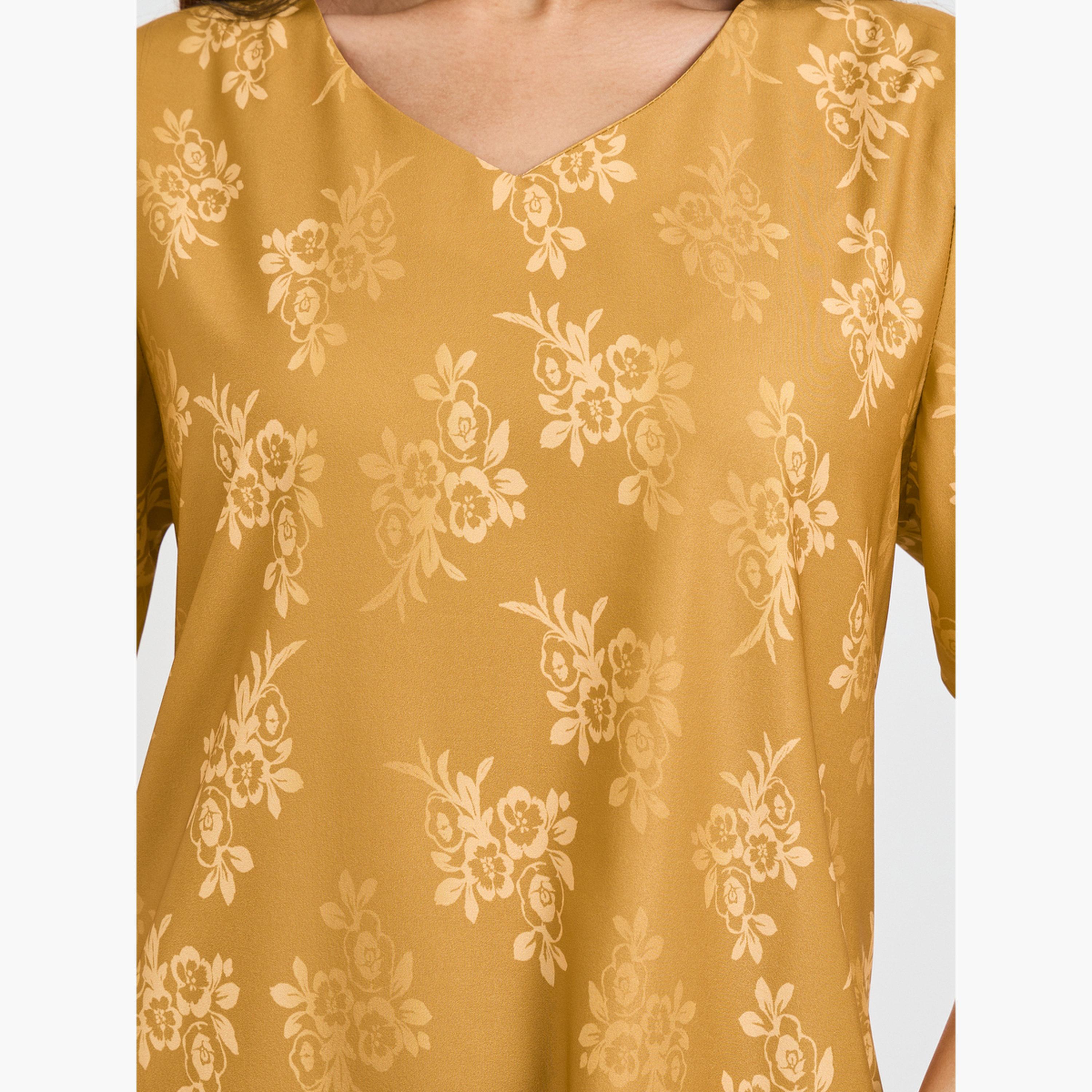 Take Two Mustard Floral A-Line Ankle-Length Maxi Jalabiya-women-arabicclothing-jalabiyas-image-5