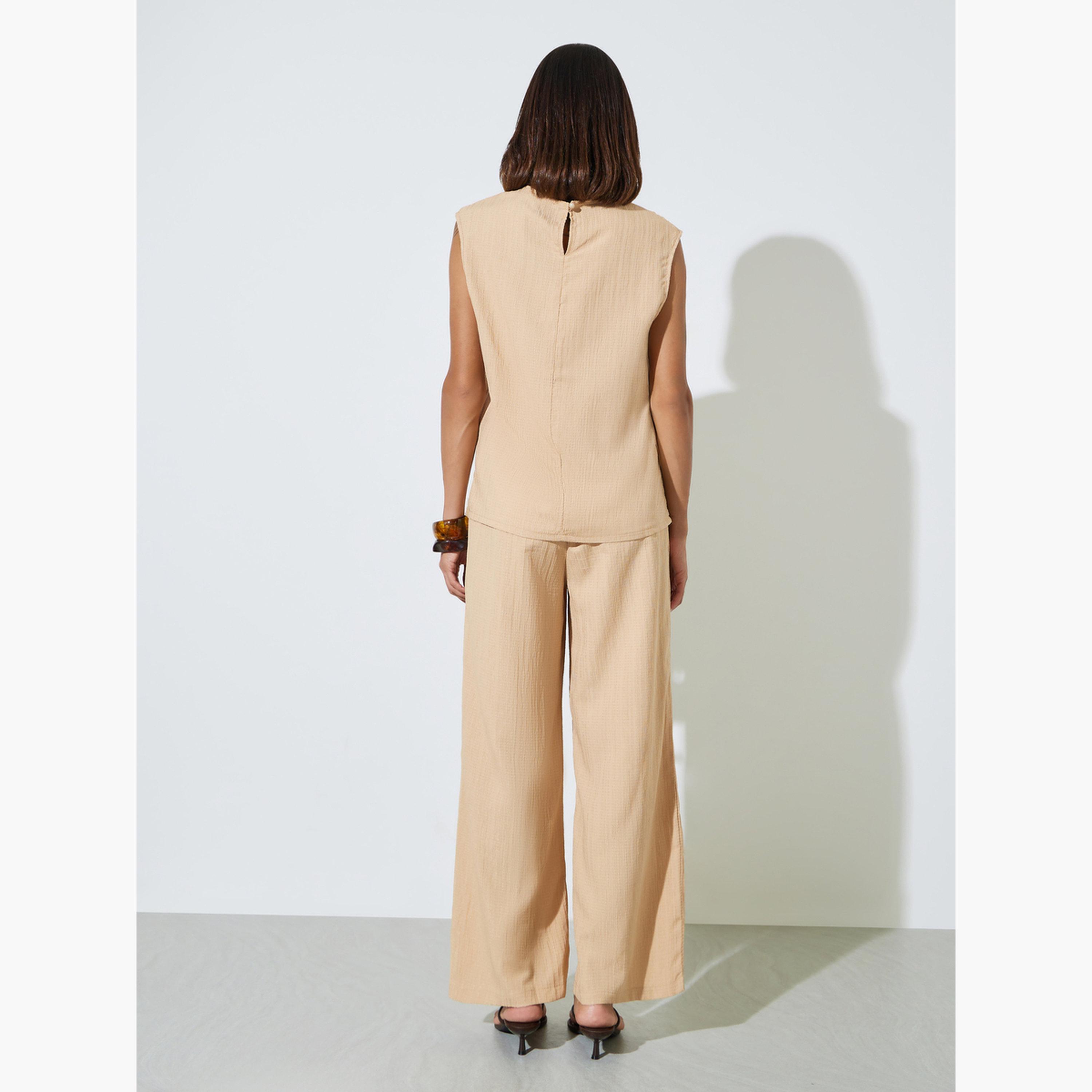 Amirah X Styli Beige Textured Sleeveless Top and Pants Modest Set-women-arabicclothing-sets-image-6