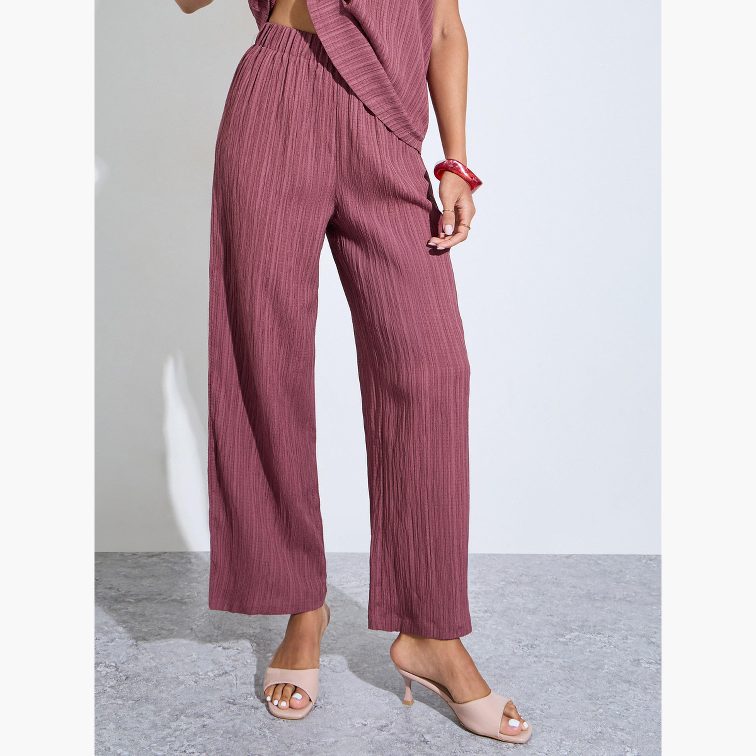 اميرة × ستايلي - طقم محتشم من بلوزة وبنطال بدون أكمام بلون برغندي منقوش-women-arabicclothing-sets-image-5