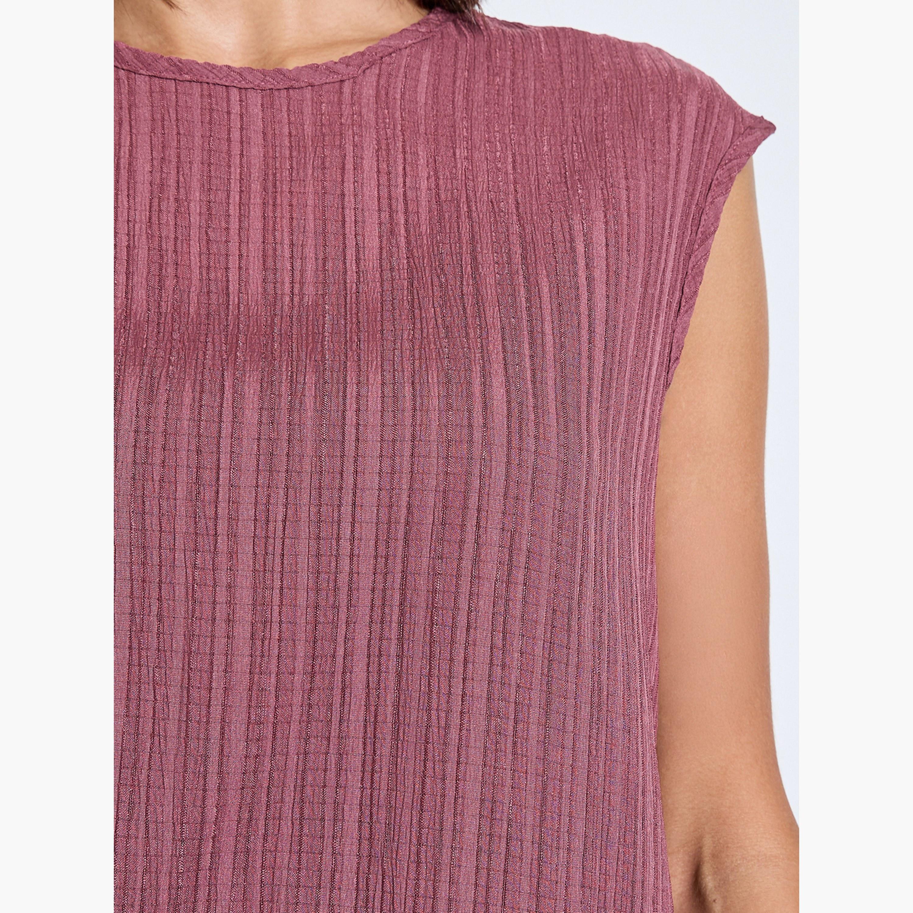 اميرة × ستايلي - طقم محتشم من بلوزة وبنطال بدون أكمام بلون برغندي منقوش-women-arabicclothing-sets-image-6