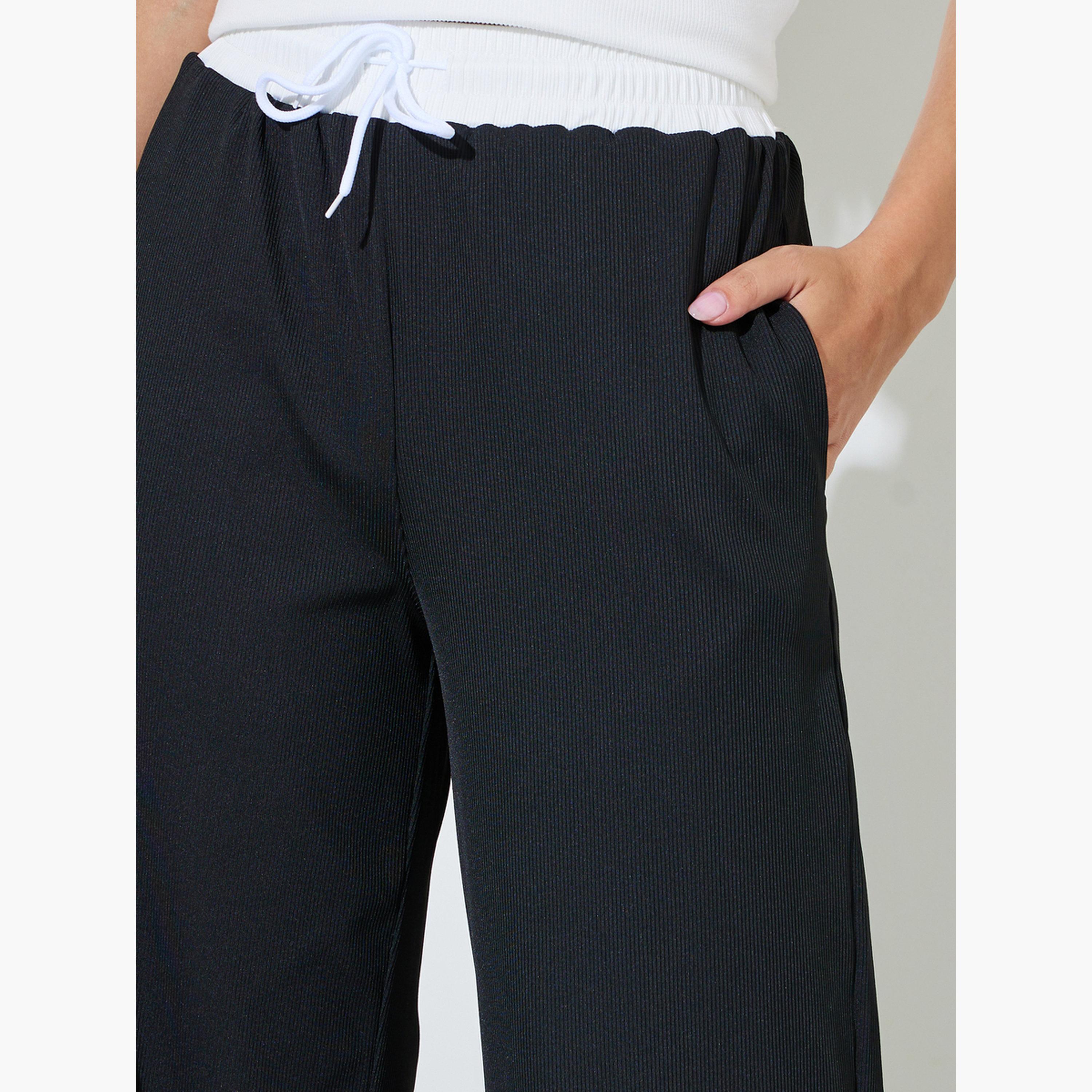 Styli Black Contrast Waistband Wide Leg Pants-women-clothing-trousers-image-4