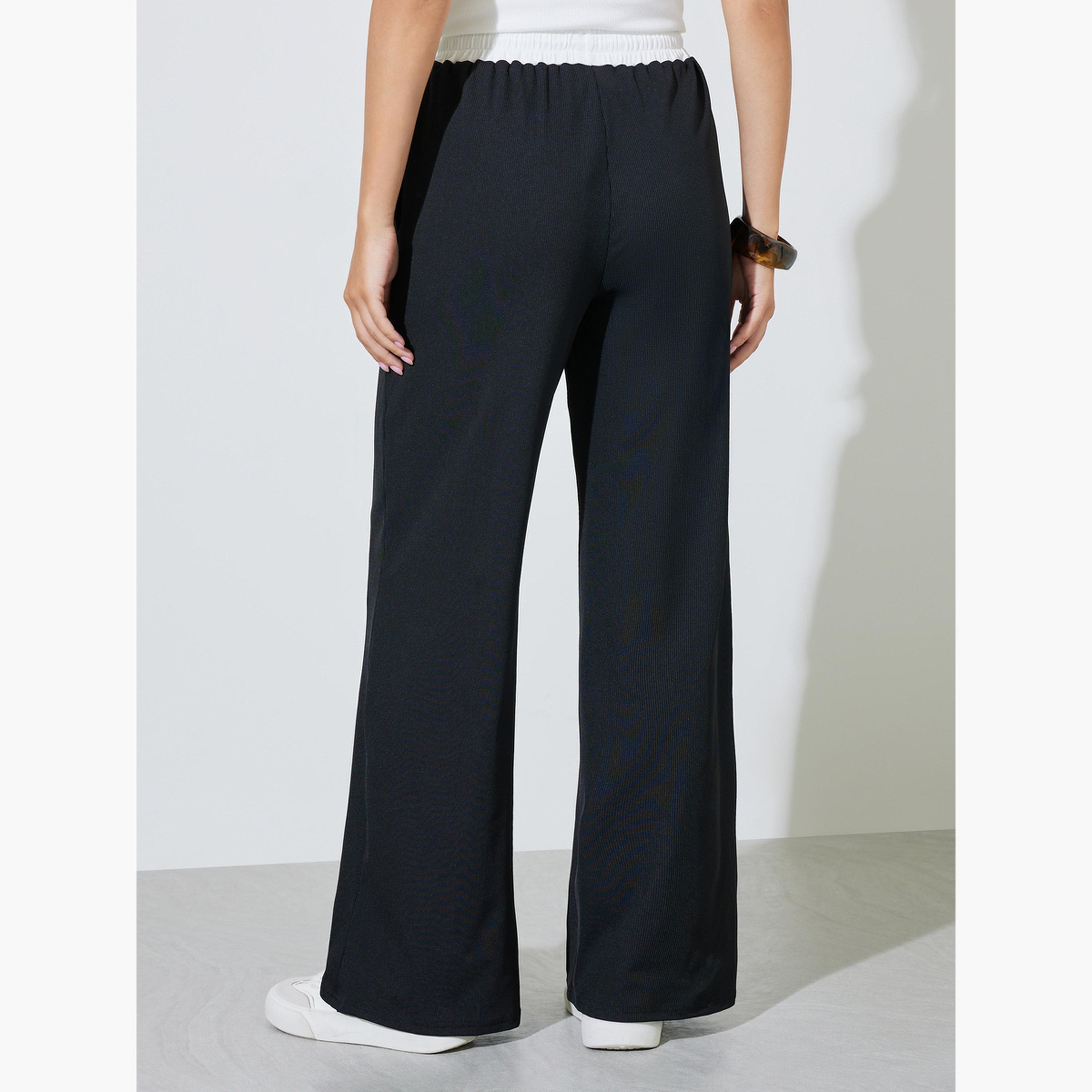 Styli Black Contrast Waistband Wide Leg Pants-women-clothing-trousers-image-5