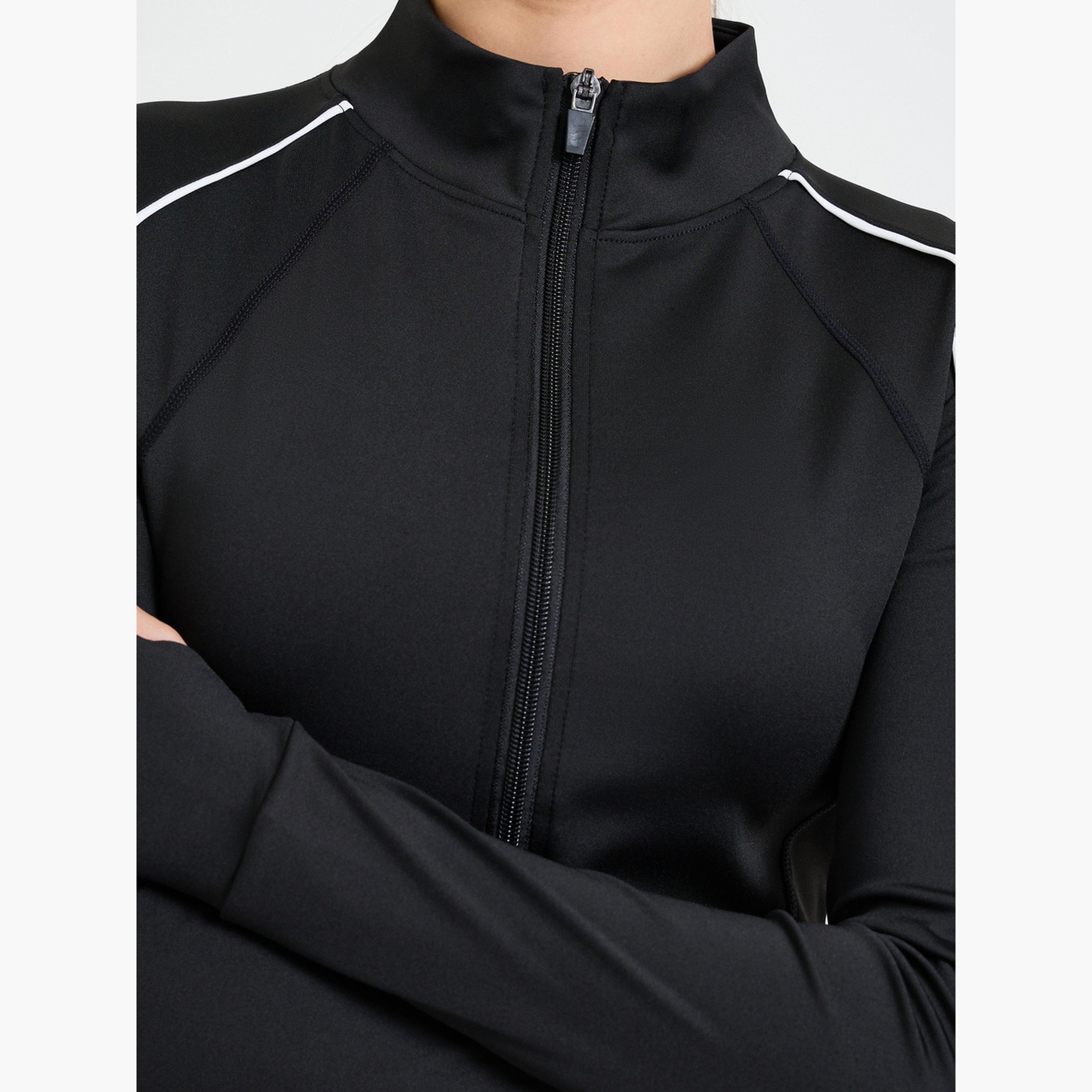 ستايلي - جاكيت أسود بأكمام طويلة وسحاب أمامي مع فتحة للإبهام-sports-women-clothing-coatsandjackets-jackets-image-4