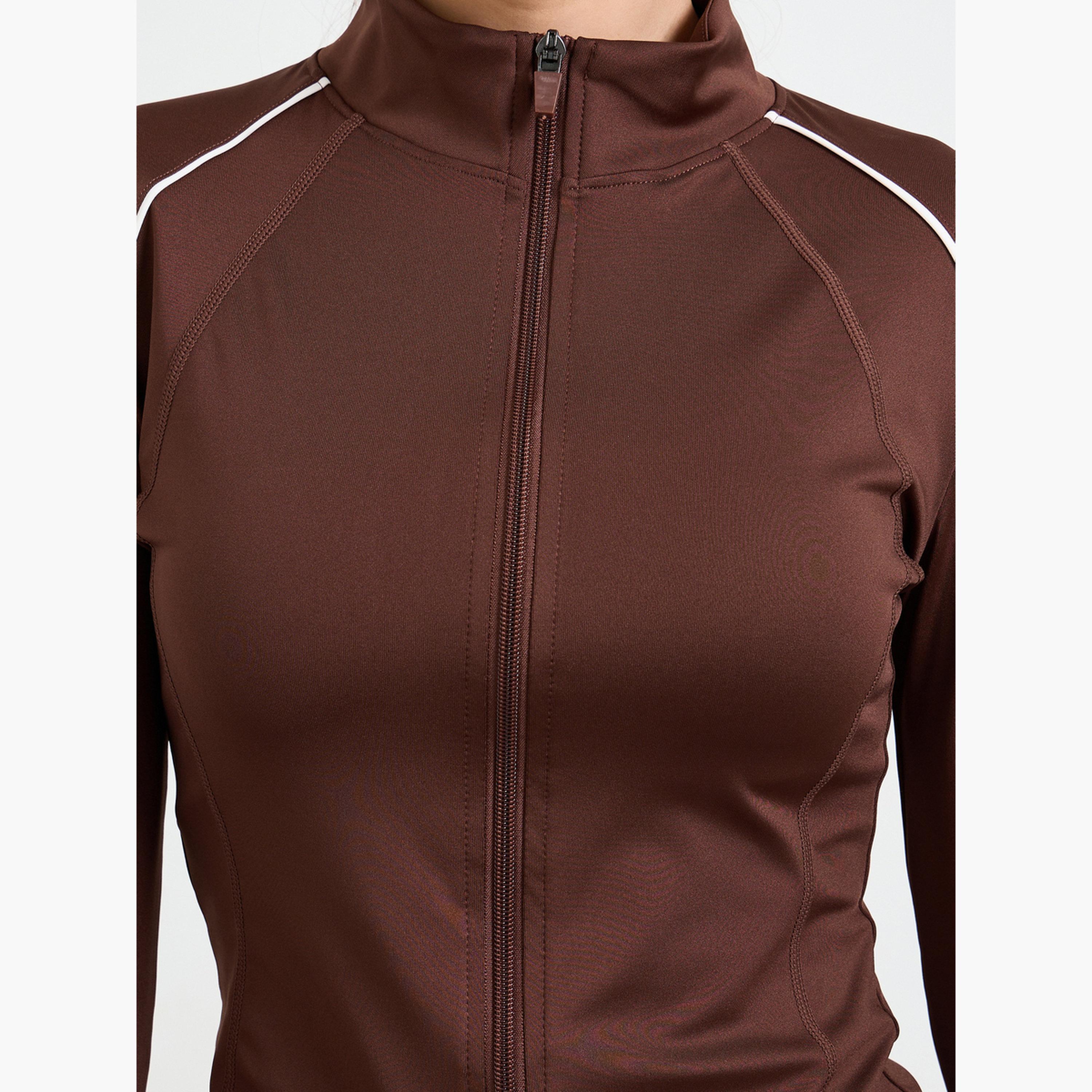 ستايلي - جاكيت بني بأكمام طويلة وسحاب أمامي مع فتحة للإبهام-sports-women-clothing-coatsandjackets-jackets-image-5