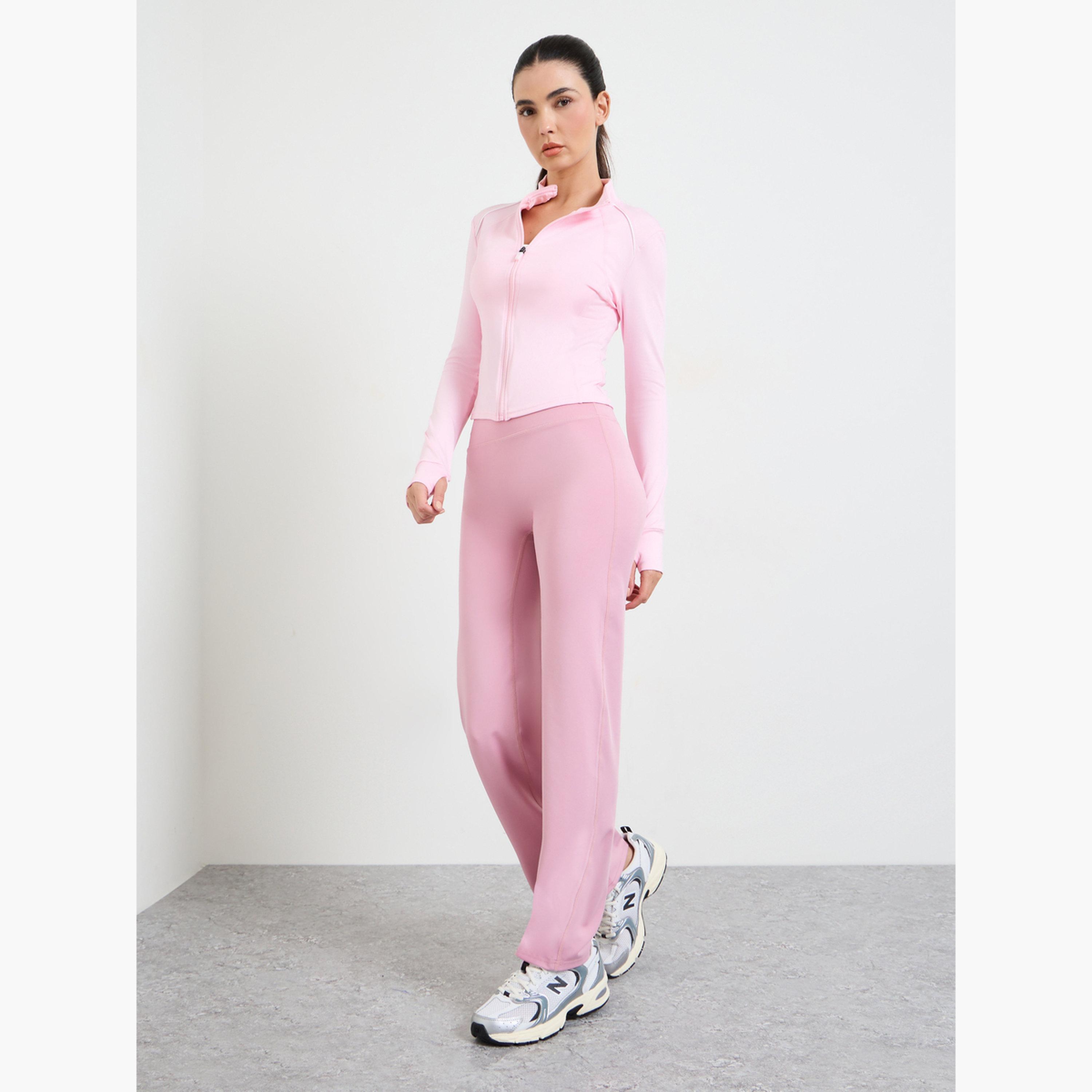 ستايلي - جاكيت وردي بأكمام طويلة وسحاب أمامي مع فتحة للإبهام-sports-women-clothing-coatsandjackets-jackets-image-2