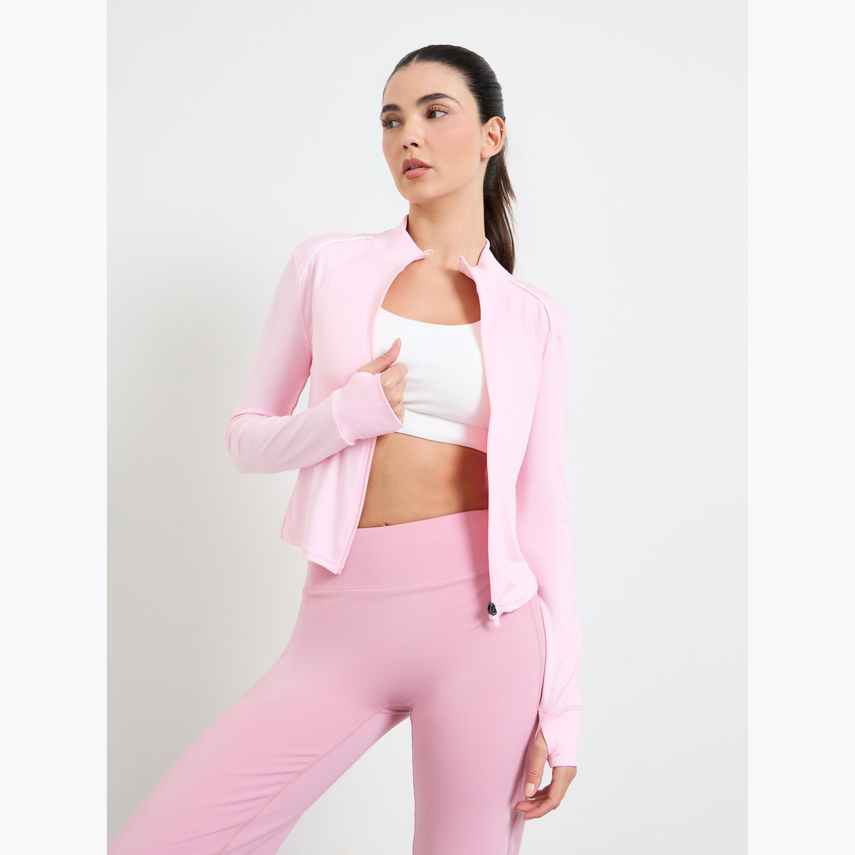 Styli Pink Long Sleeves Thumbhole Detail Zip Up Jacket-sports-women-clothing-coatsandjackets-jackets-image-3