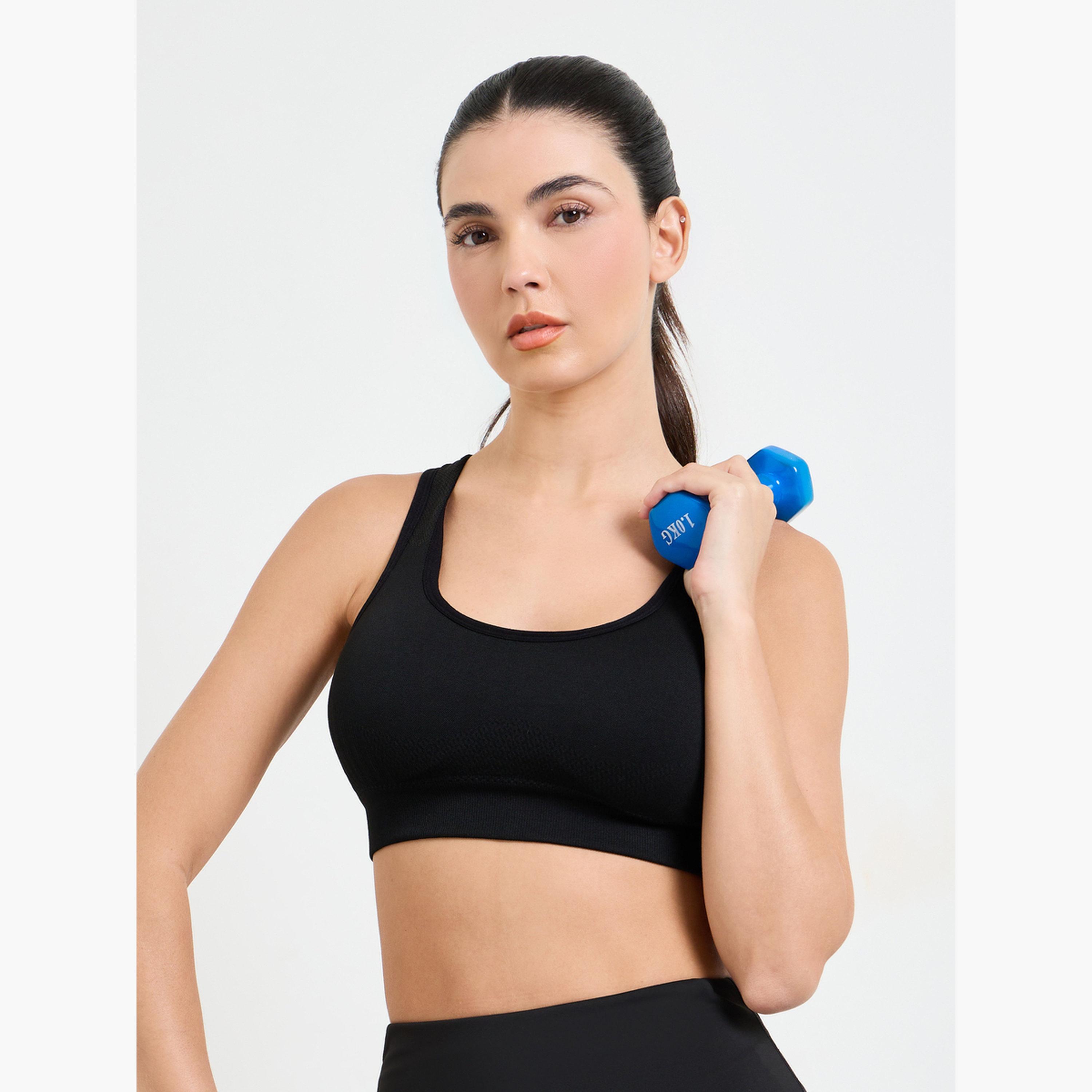 Styli Black Seamless Tear Drop Back Peep Sports Bra-women-clothing-sportswearandactivewear-sportsbras-image-3
