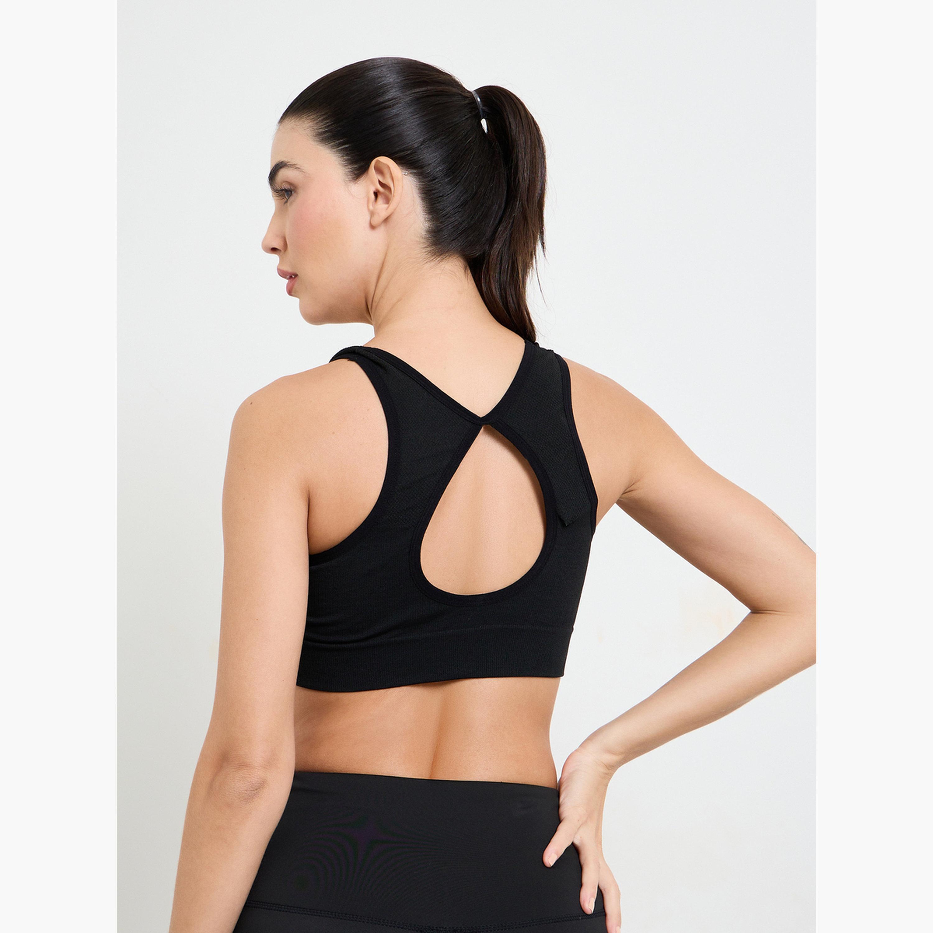 Styli Black Seamless Tear Drop Back Peep Sports Bra-women-clothing-sportswearandactivewear-sportsbras-image-4