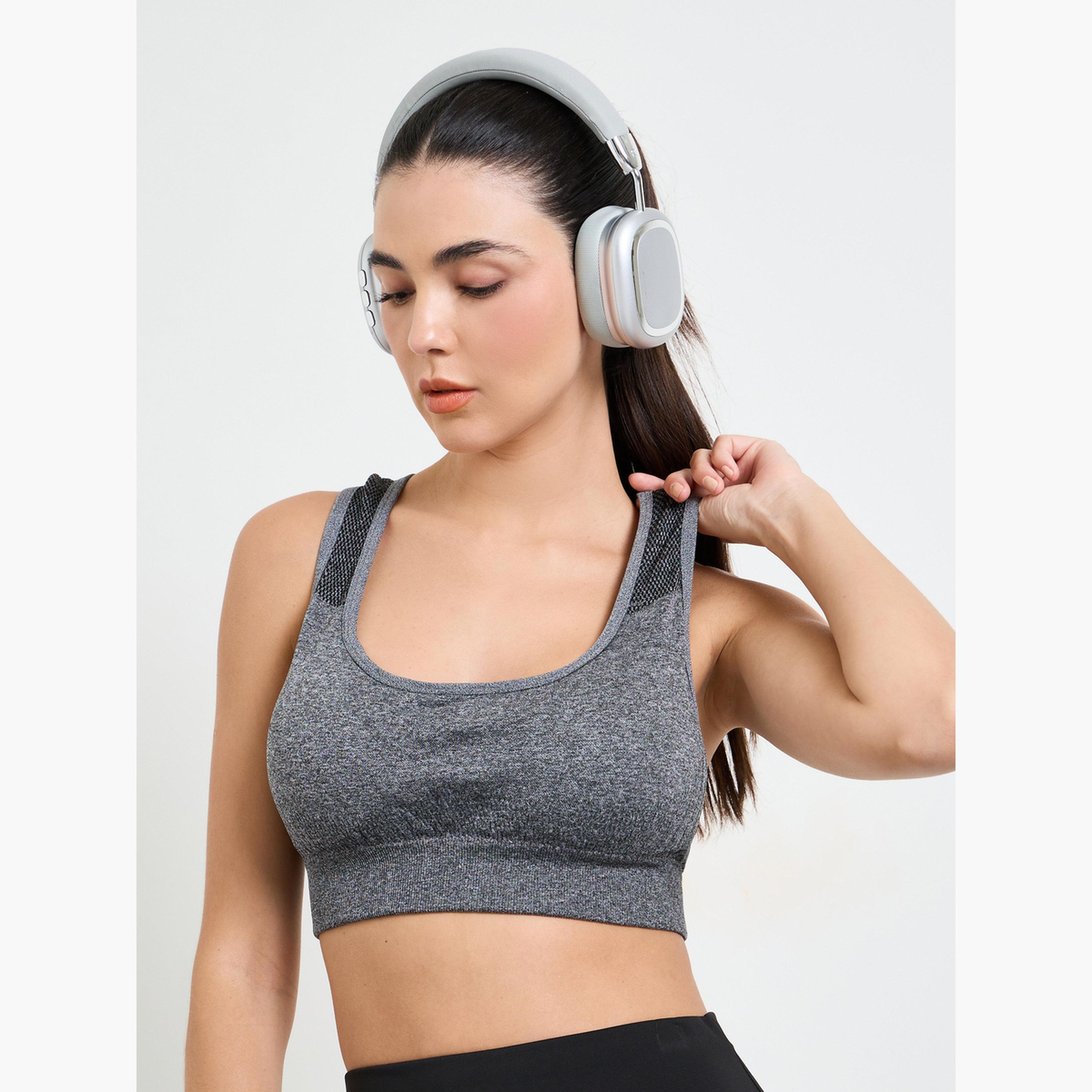 Styli Grey Seamless Tear Drop Back Peep Sports Bra-women-clothing-sportswearandactivewear-sportsbras-image-1