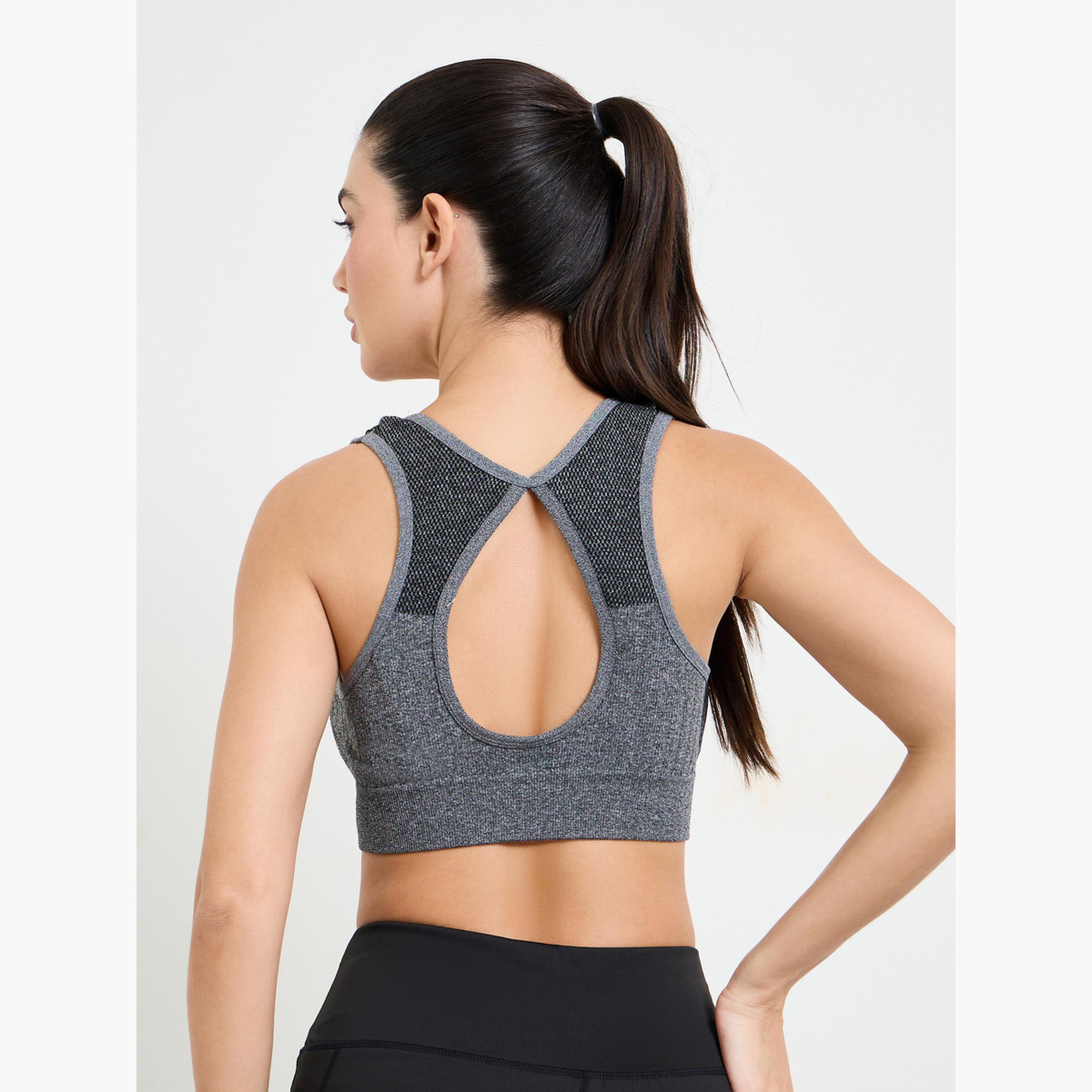 Styli Grey Seamless Tear Drop Back Peep Sports Bra-women-clothing-sportswearandactivewear-sportsbras-image-3