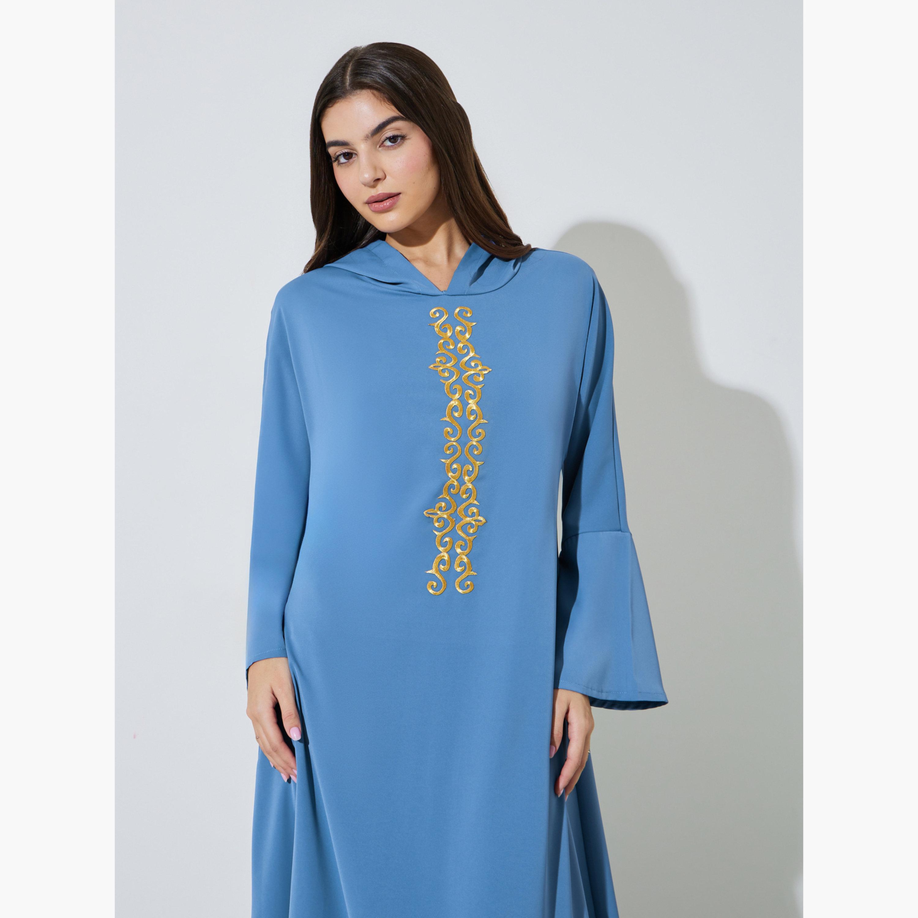 اميرة × ستايلي - جلابية بنية اللون مطرزة بغطاء رأس-women-arabicclothing-jalabiyas-image-2