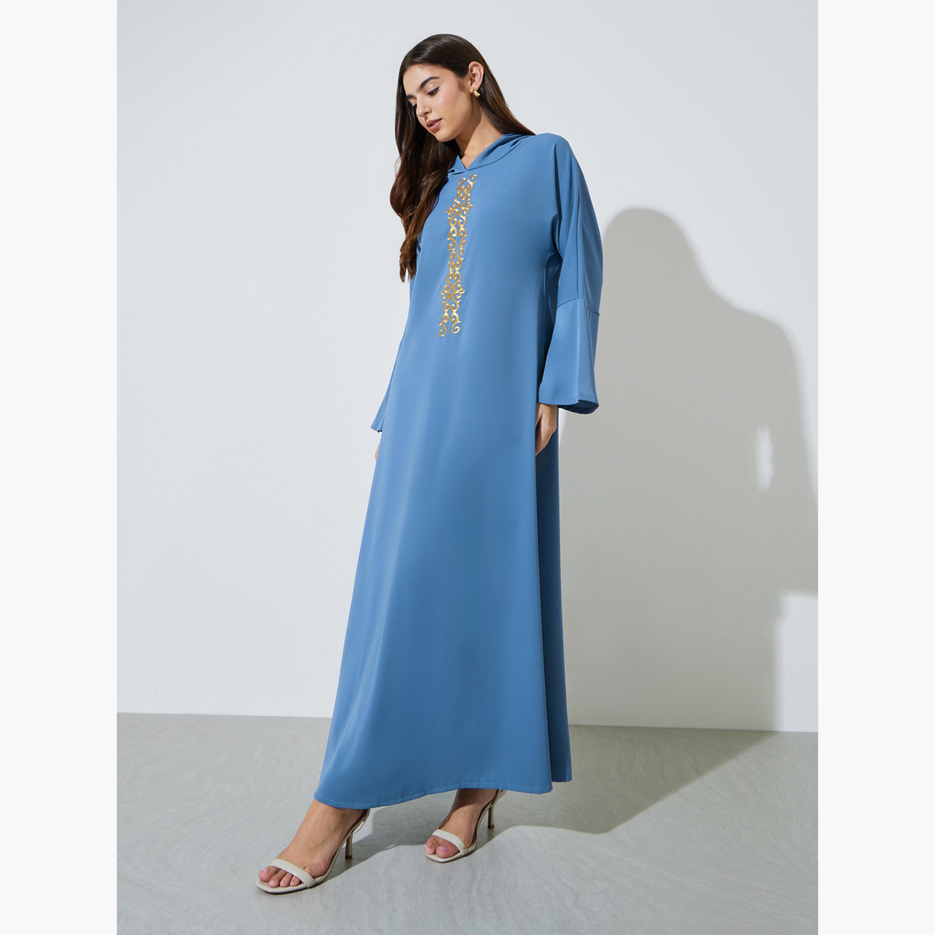 اميرة × ستايلي - جلابية بنية اللون مطرزة بغطاء رأس-women-arabicclothing-jalabiyas-image-3