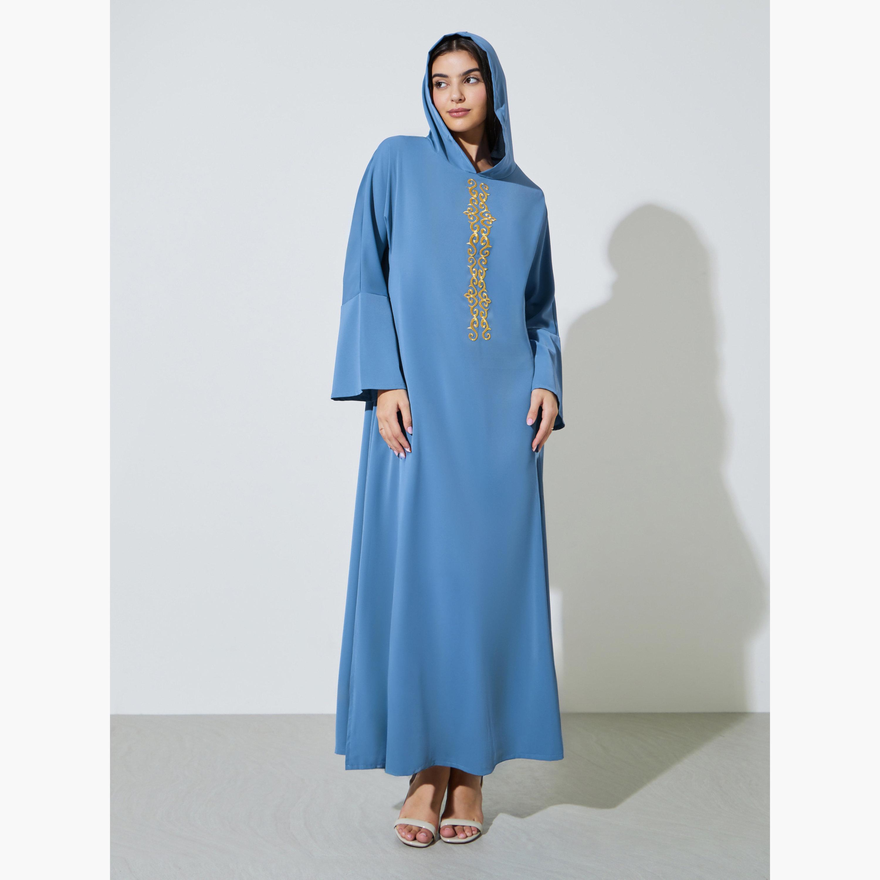 اميرة × ستايلي - جلابية بنية اللون مطرزة بغطاء رأس-women-arabicclothing-jalabiyas-image-4