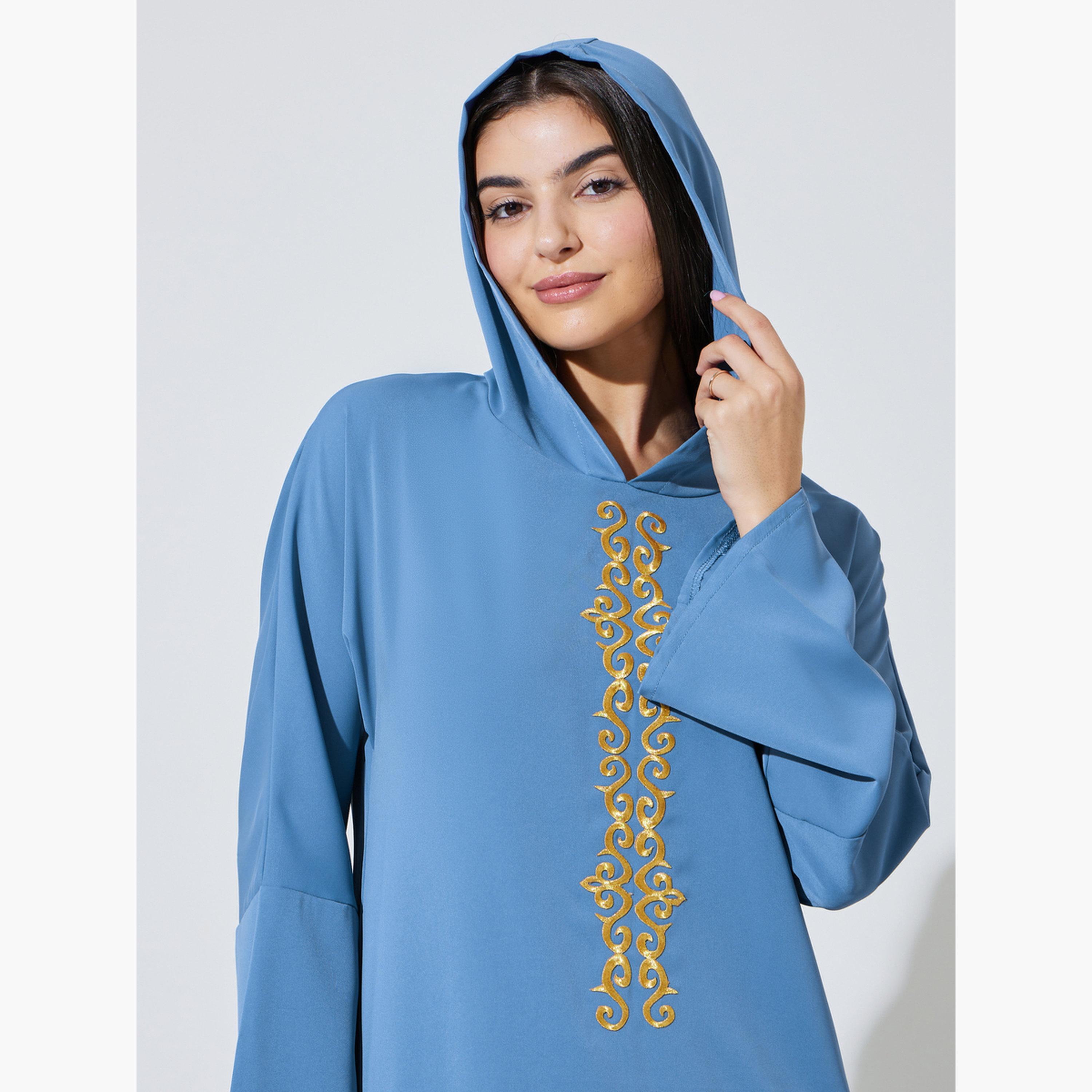 اميرة × ستايلي - جلابية بنية اللون مطرزة بغطاء رأس-women-arabicclothing-jalabiyas-image-5