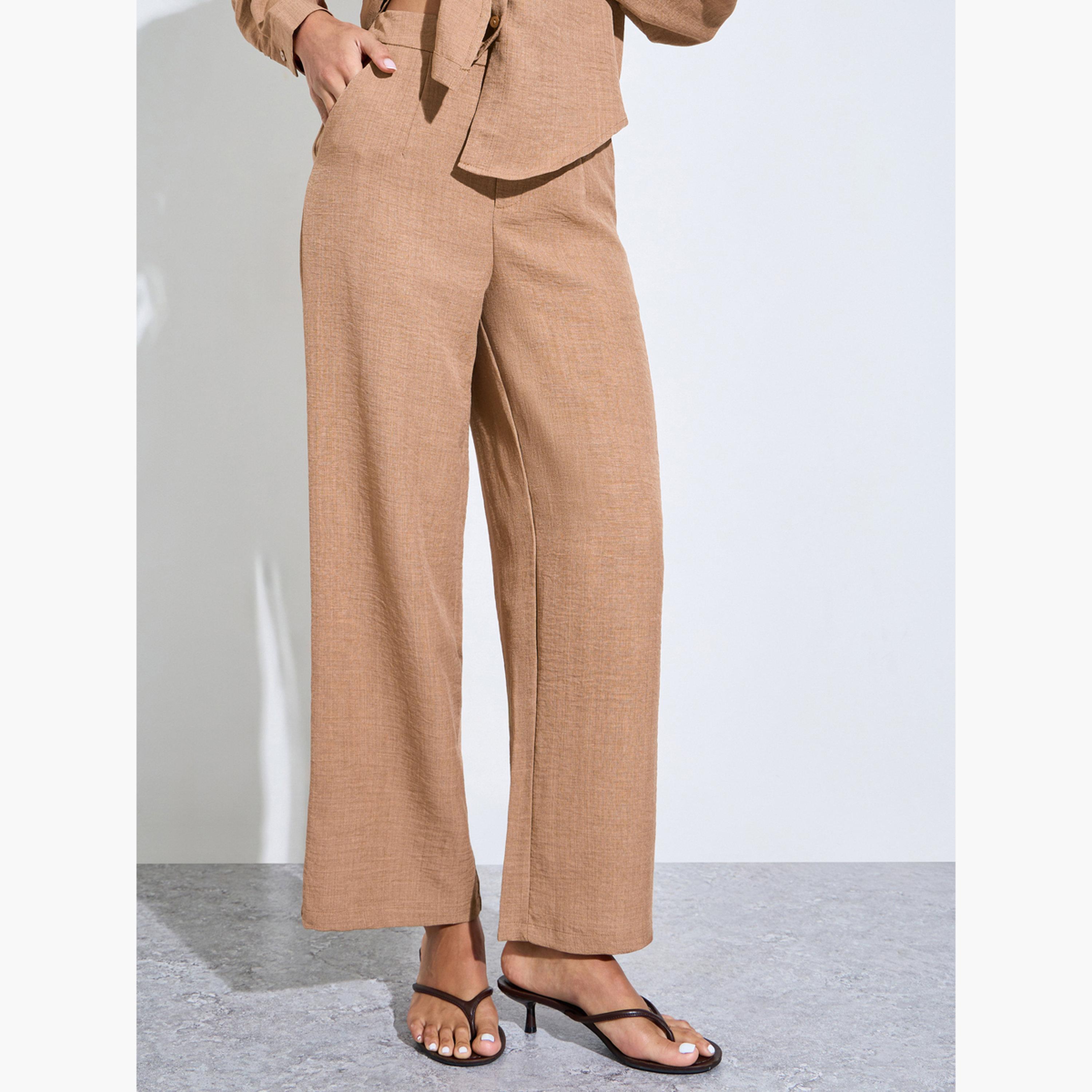 Amirah X Styli Brown Embroidered Detail Shirt and Trousers Modest Set-women-clothing-coordsets-image-5