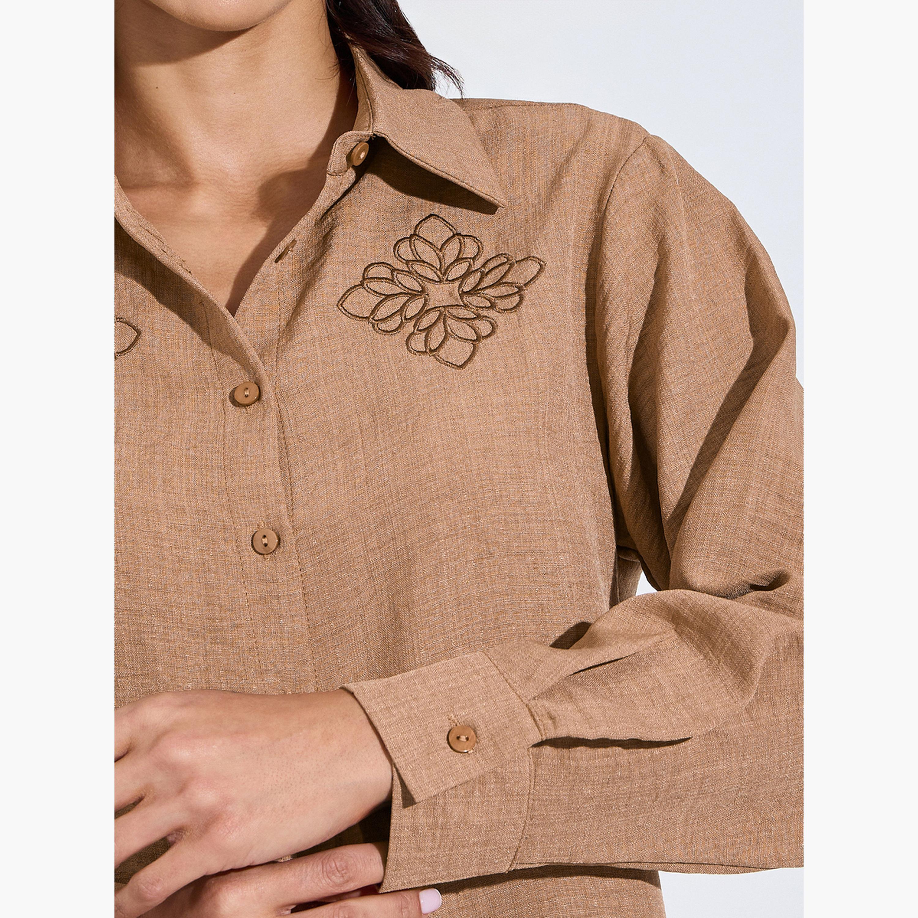 Amirah X Styli Brown Embroidered Detail Shirt and Trousers Modest Set-women-clothing-coordsets-image-6