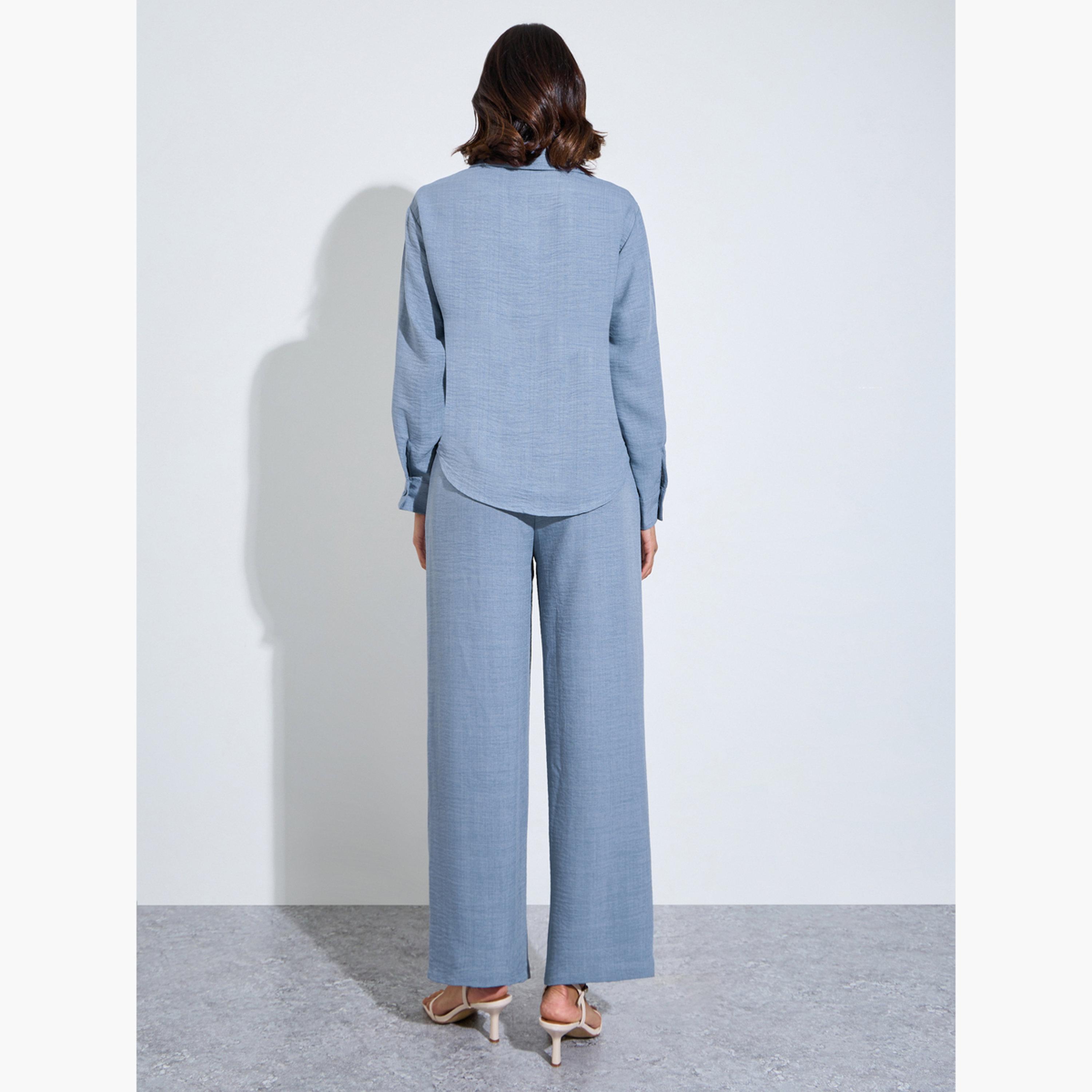Amirah X Styli Blue Embroidered Detail Shirt and Trousers Modest Set-women-clothing-coordsets-image-4