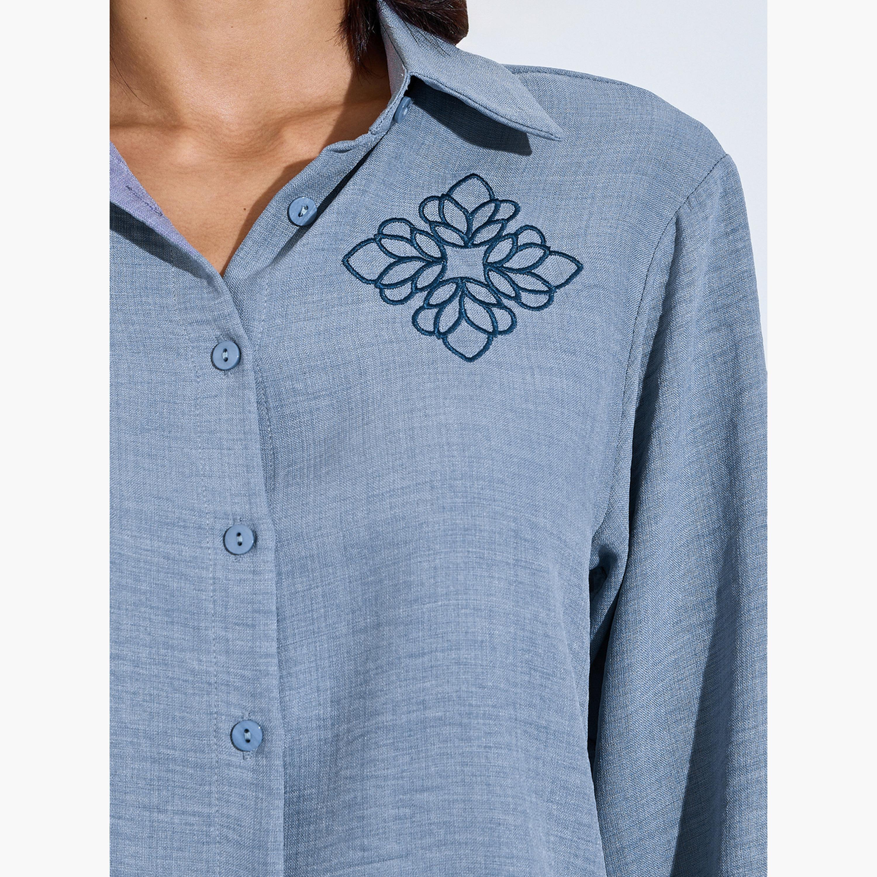 Amirah X Styli Blue Embroidered Detail Shirt and Trousers Modest Set-women-clothing-coordsets-image-6