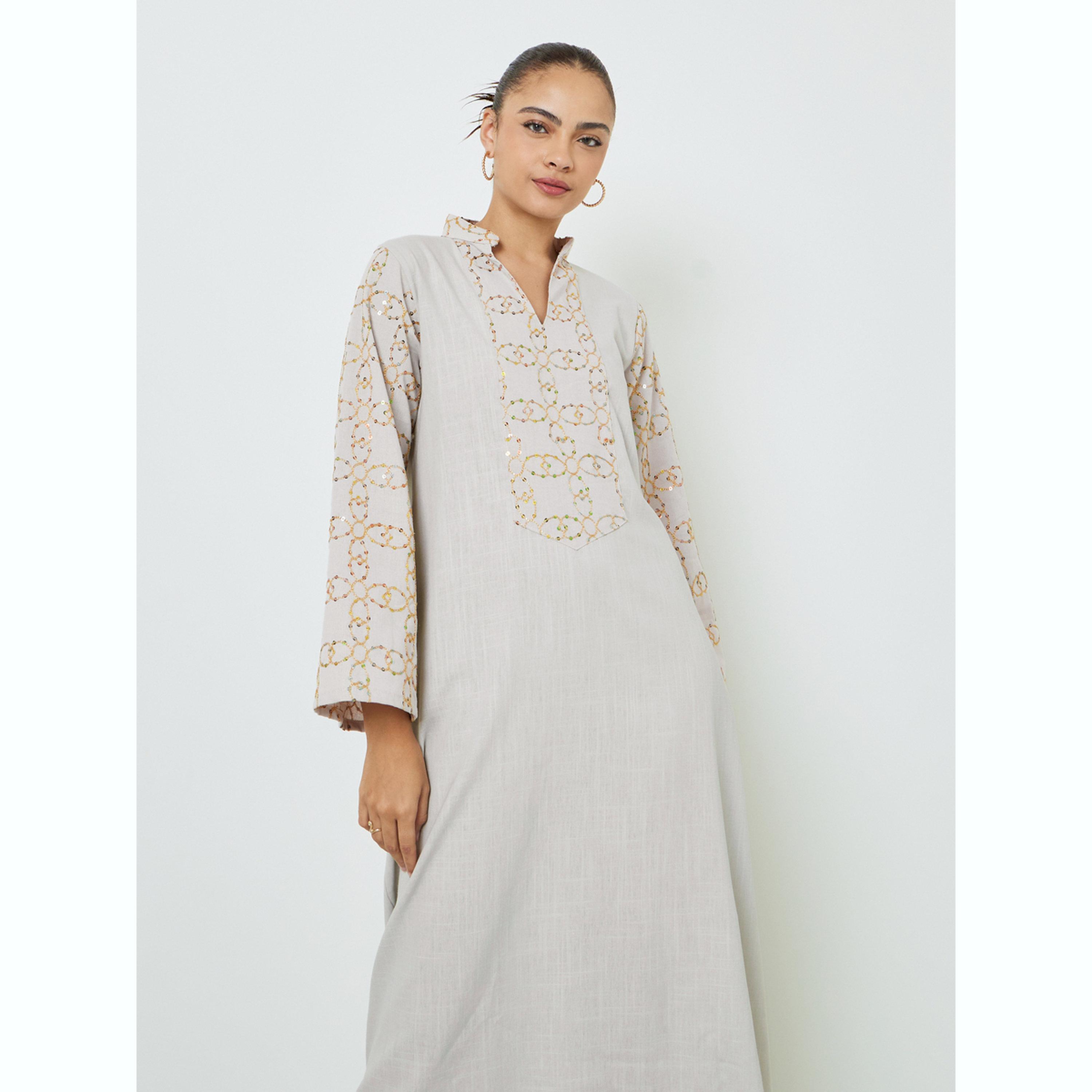 جلابية بيج بأكمام طويلة ومطرزة بالترتر-women-arabicclothing-jalabiyas-image-3