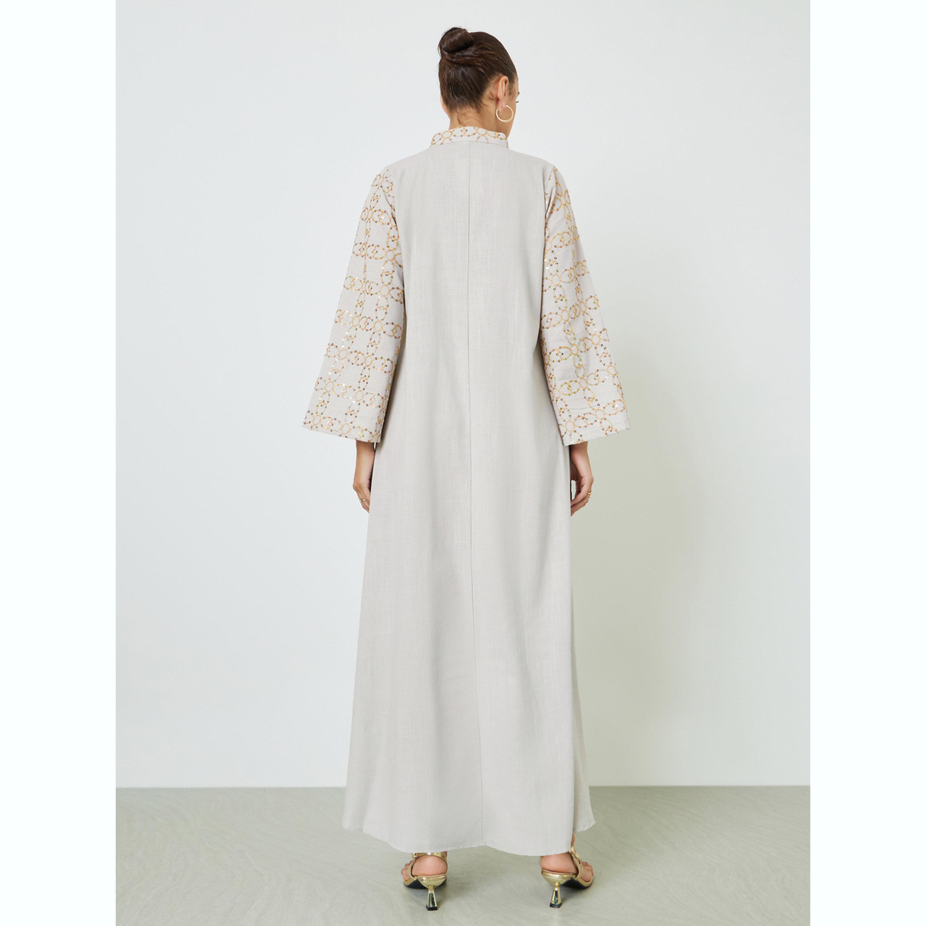 جلابية بيج بأكمام طويلة ومطرزة بالترتر-women-arabicclothing-jalabiyas-image-4