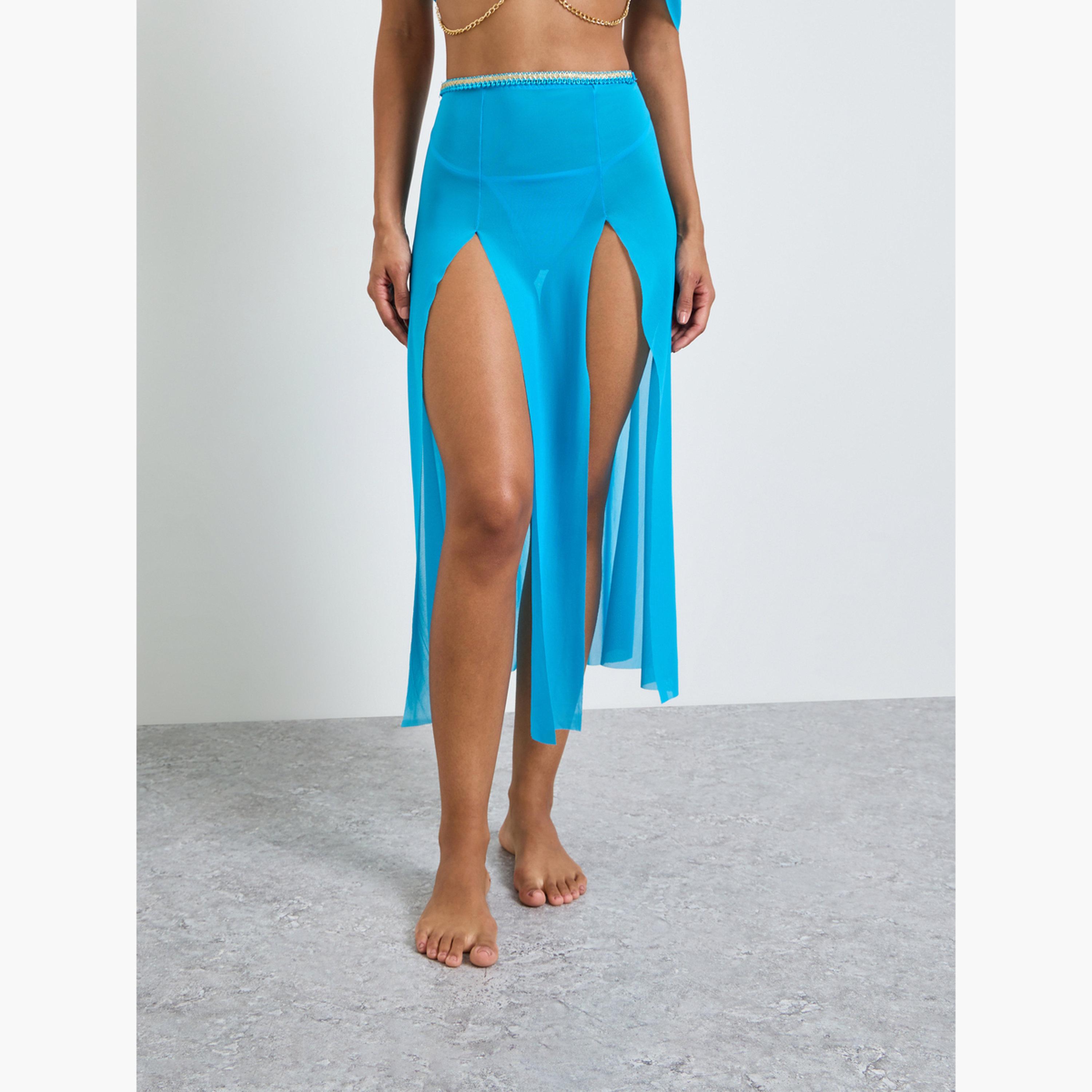 طقم للانجري من ثونغ وتنورة بفتحة مع بلوزة قصيرة سادة بأكتاف مكشوفة-women-clothing-lingerie-babydollsandbodysuits-image-6