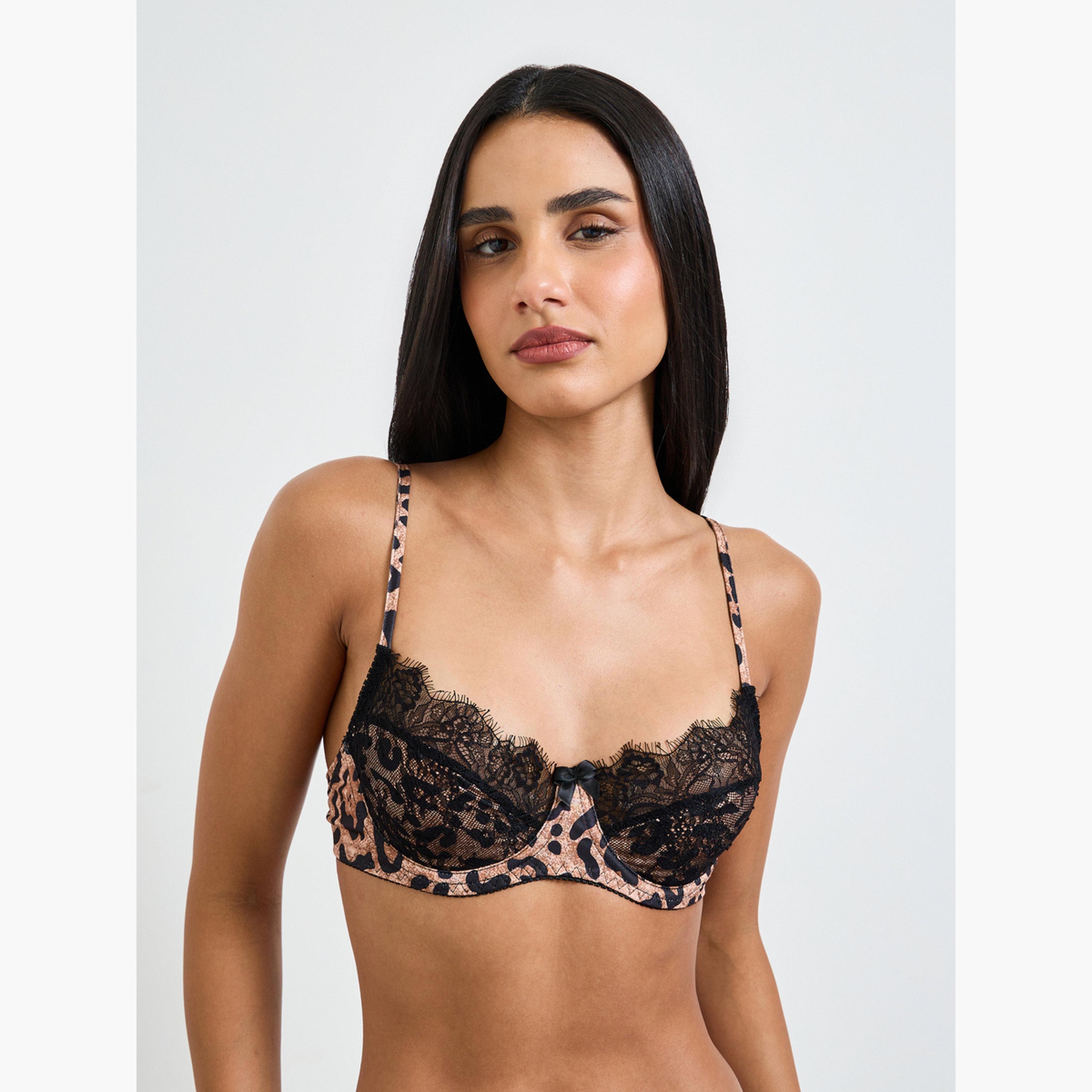 طقم للانجري من ثونغ وصدرية دانتيل بحواف بطبعة حيوانات-women-clothing-lingerie-lingeriesets-image-2