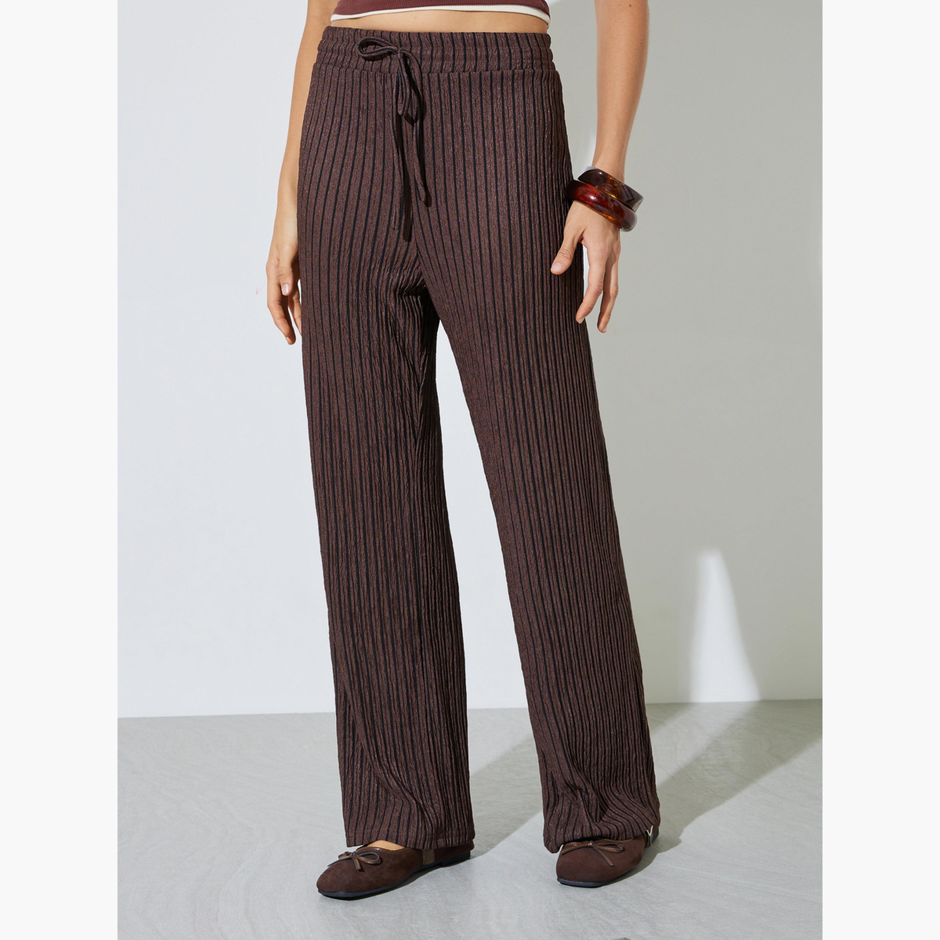 ستايلي - بنطال بني اللون واسع الساقين برباط-women-clothing-bottoms-joggers-image-1