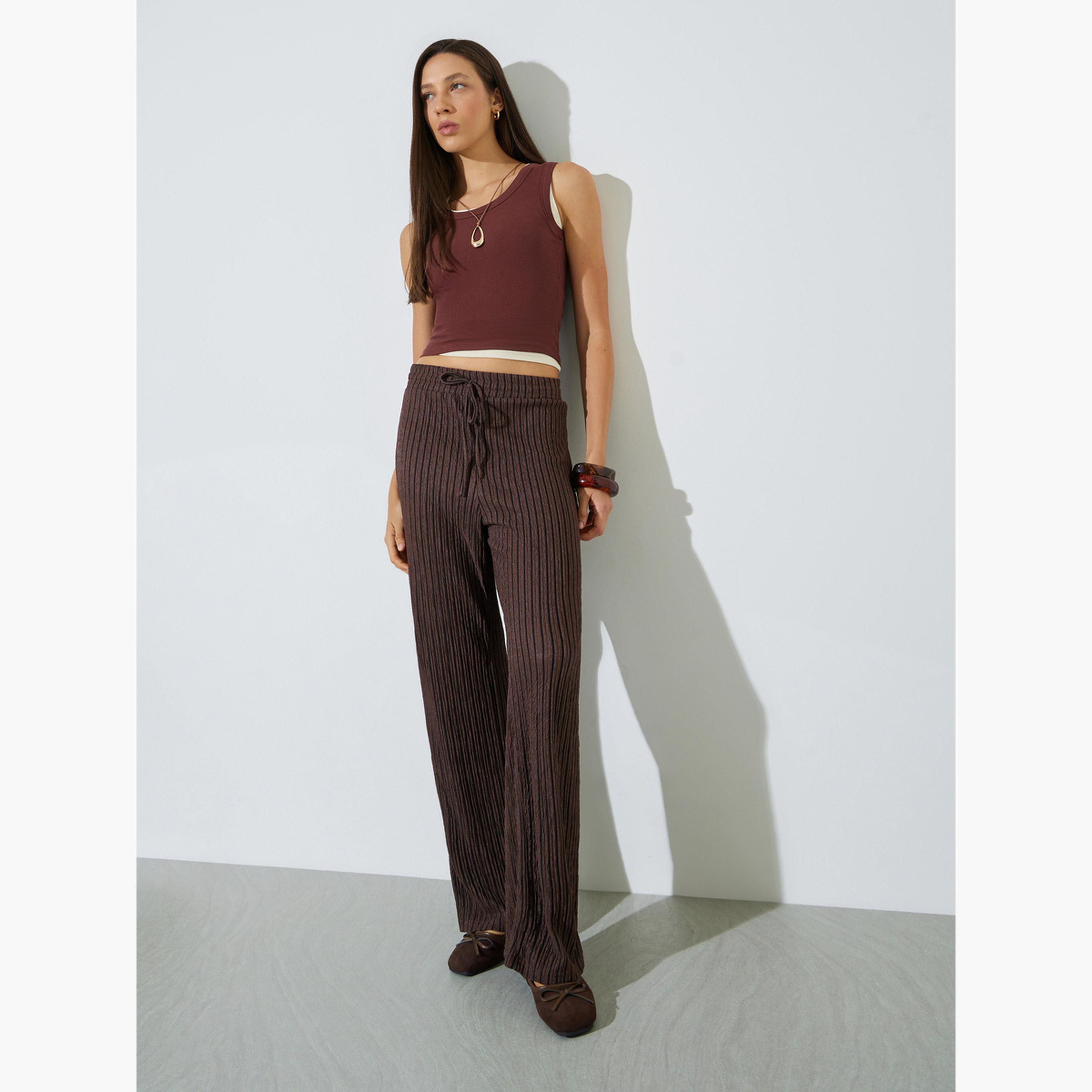ستايلي - بنطال بني اللون واسع الساقين برباط-women-clothing-bottoms-joggers-image-2