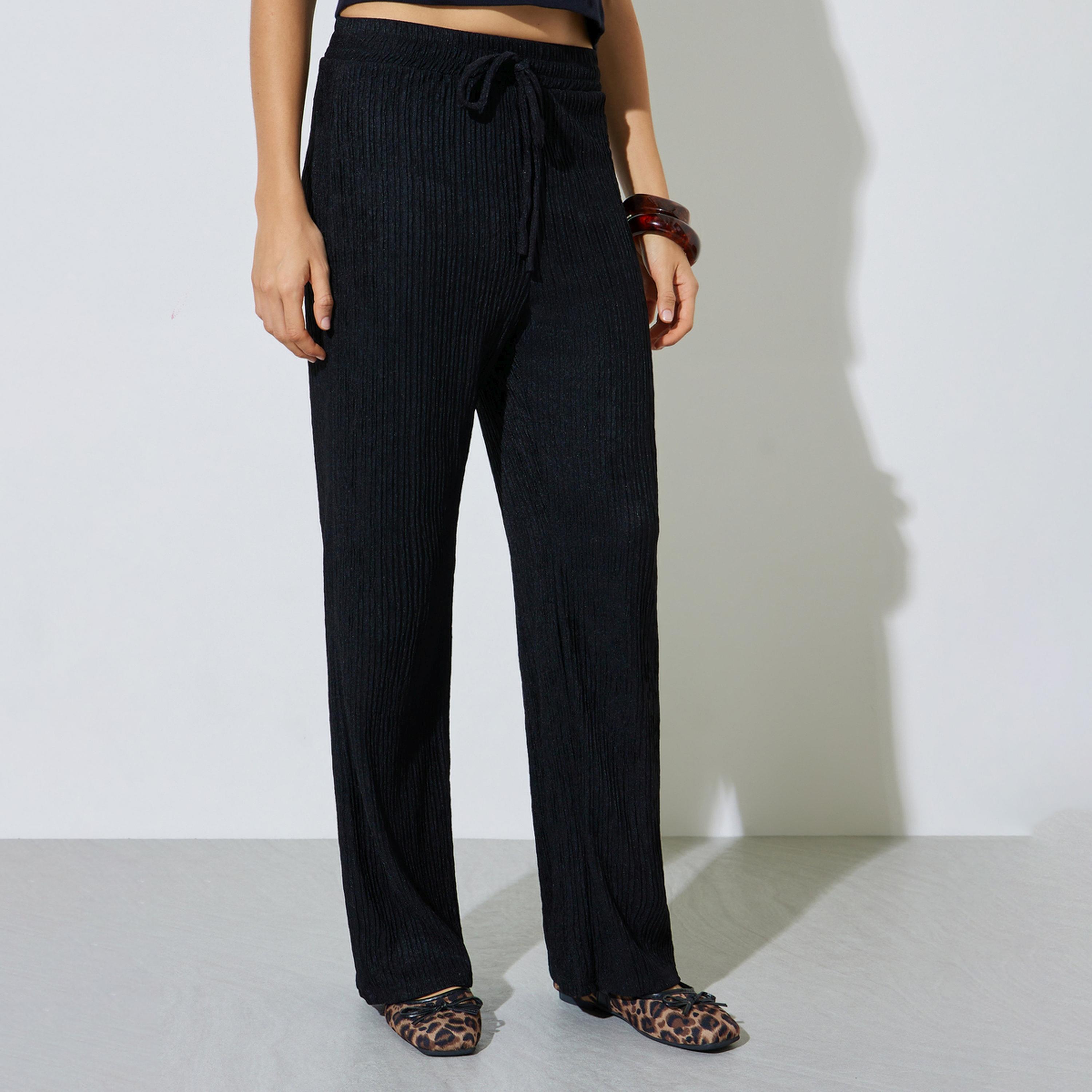 ستايلي - بنطال أسود واسع الساقين برباط-women-clothing-bottoms-joggers-image-1