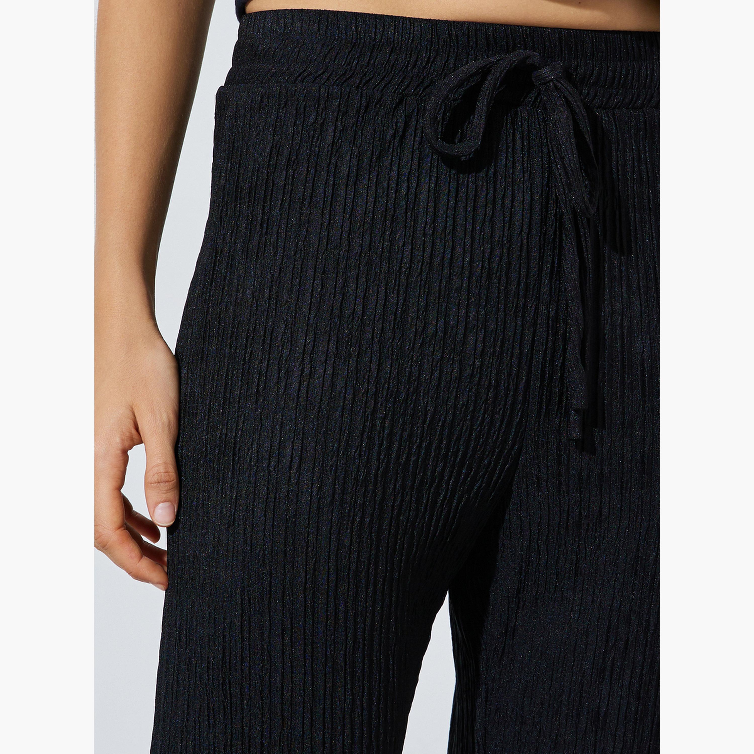 ستايلي - بنطال أسود واسع الساقين برباط-women-clothing-bottoms-joggers-image-4