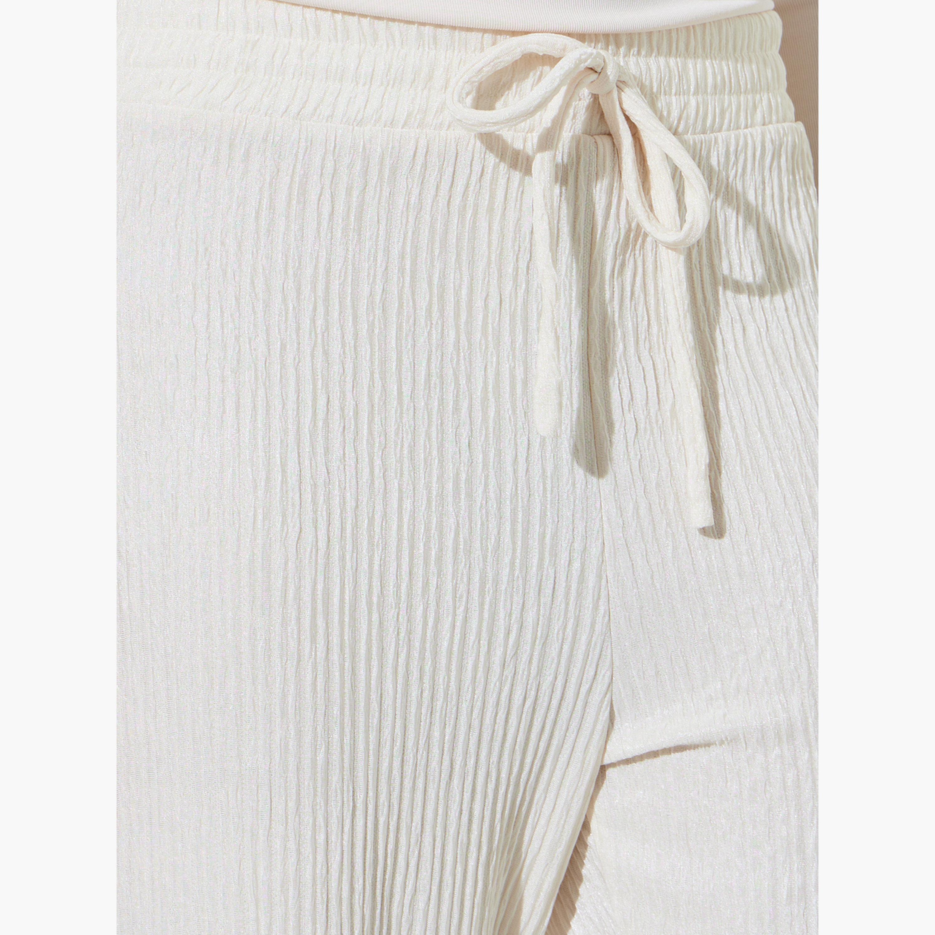 Styli Cream Textured Wide Leg Drawstring Pants-women-clothing-bottoms-joggers-image-3