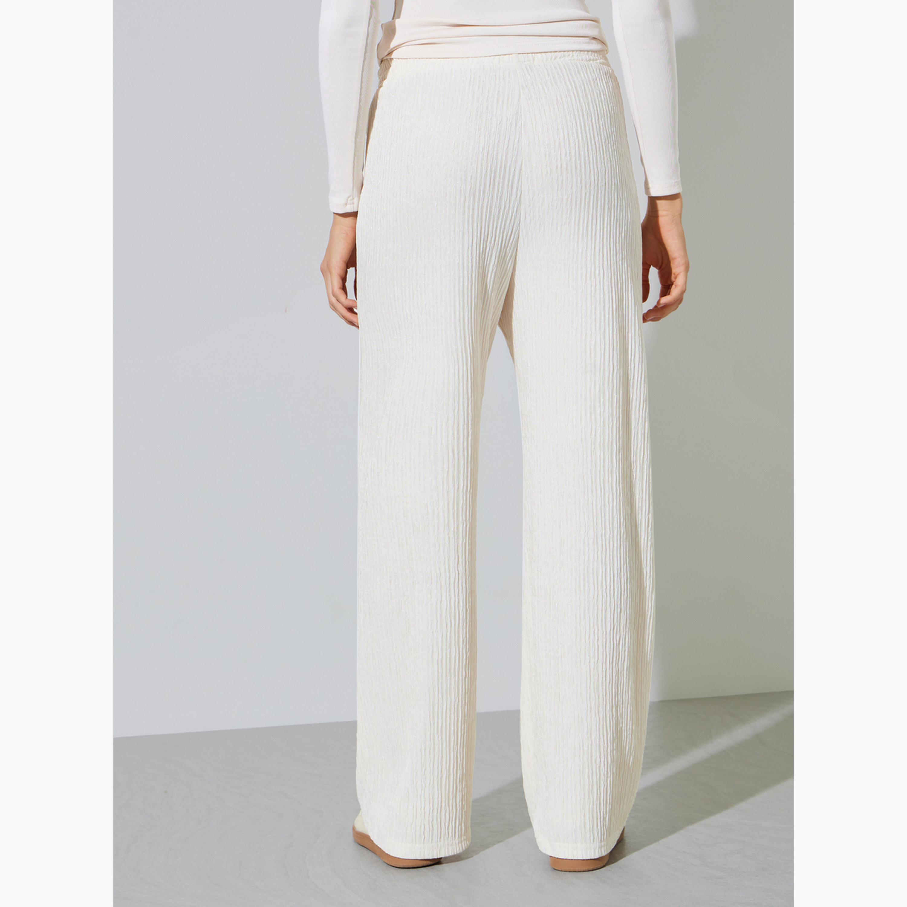 Styli Cream Textured Wide Leg Drawstring Pants-women-clothing-bottoms-joggers-image-4