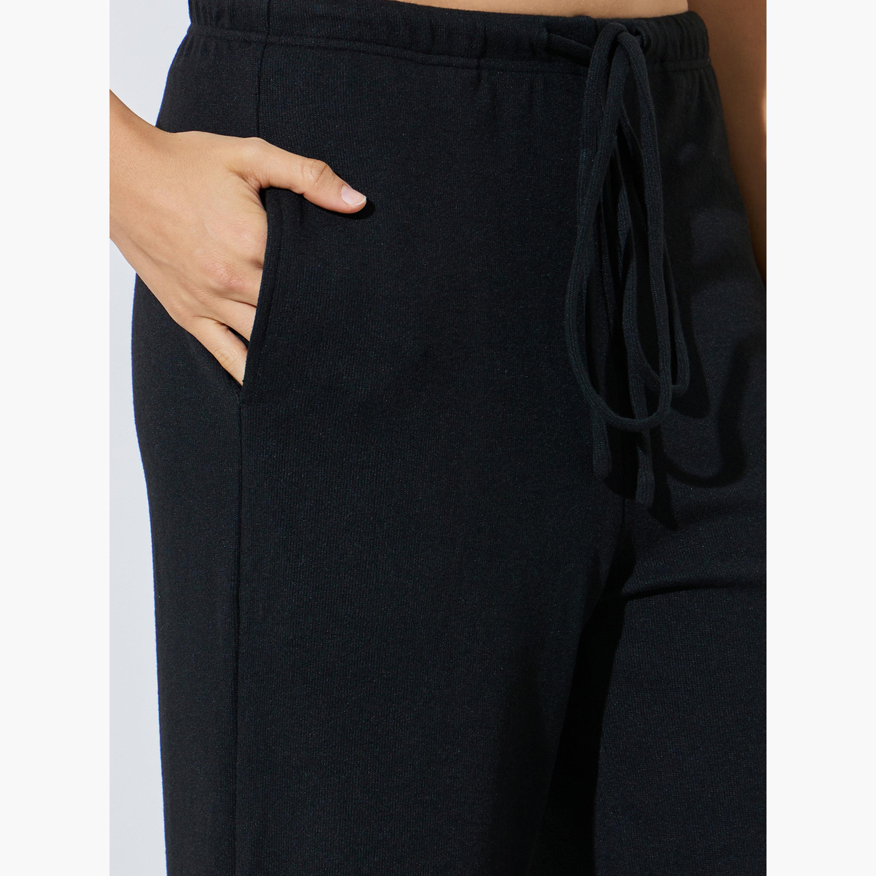 ستايلي - بنطال أسود واسع الساقين مع جيب جانبي-women-clothing-bottoms-joggers-image-3