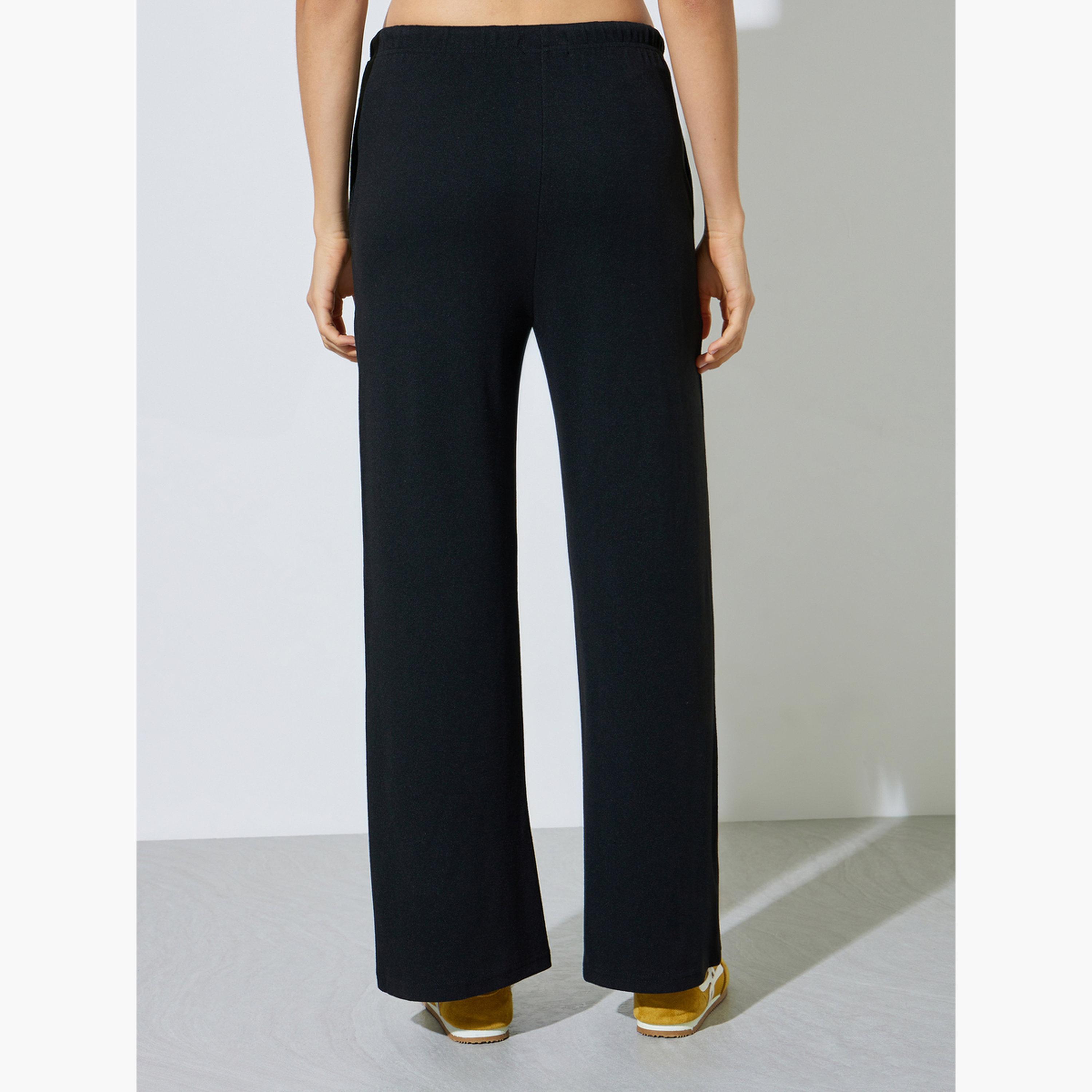 ستايلي - بنطال أسود واسع الساقين مع جيب جانبي-women-clothing-bottoms-joggers-image-4