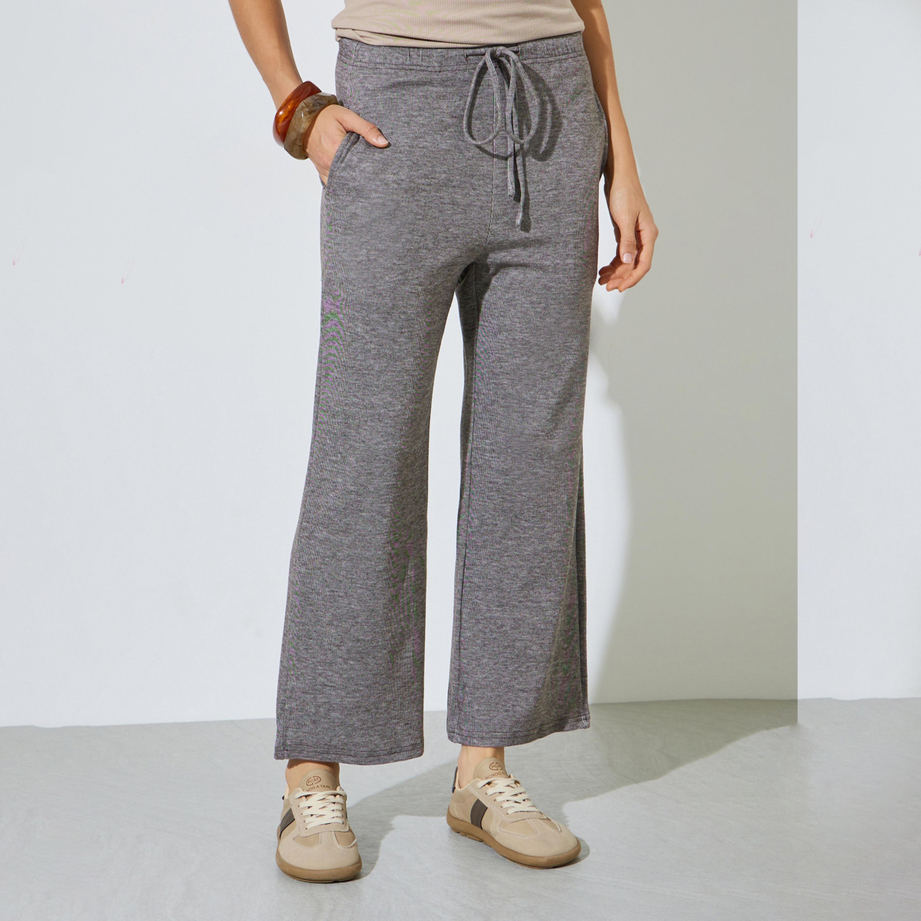 ستايلي - بنطال بني واسع الساقين مع جيب جانبي-women-clothing-bottoms-joggers-image-1