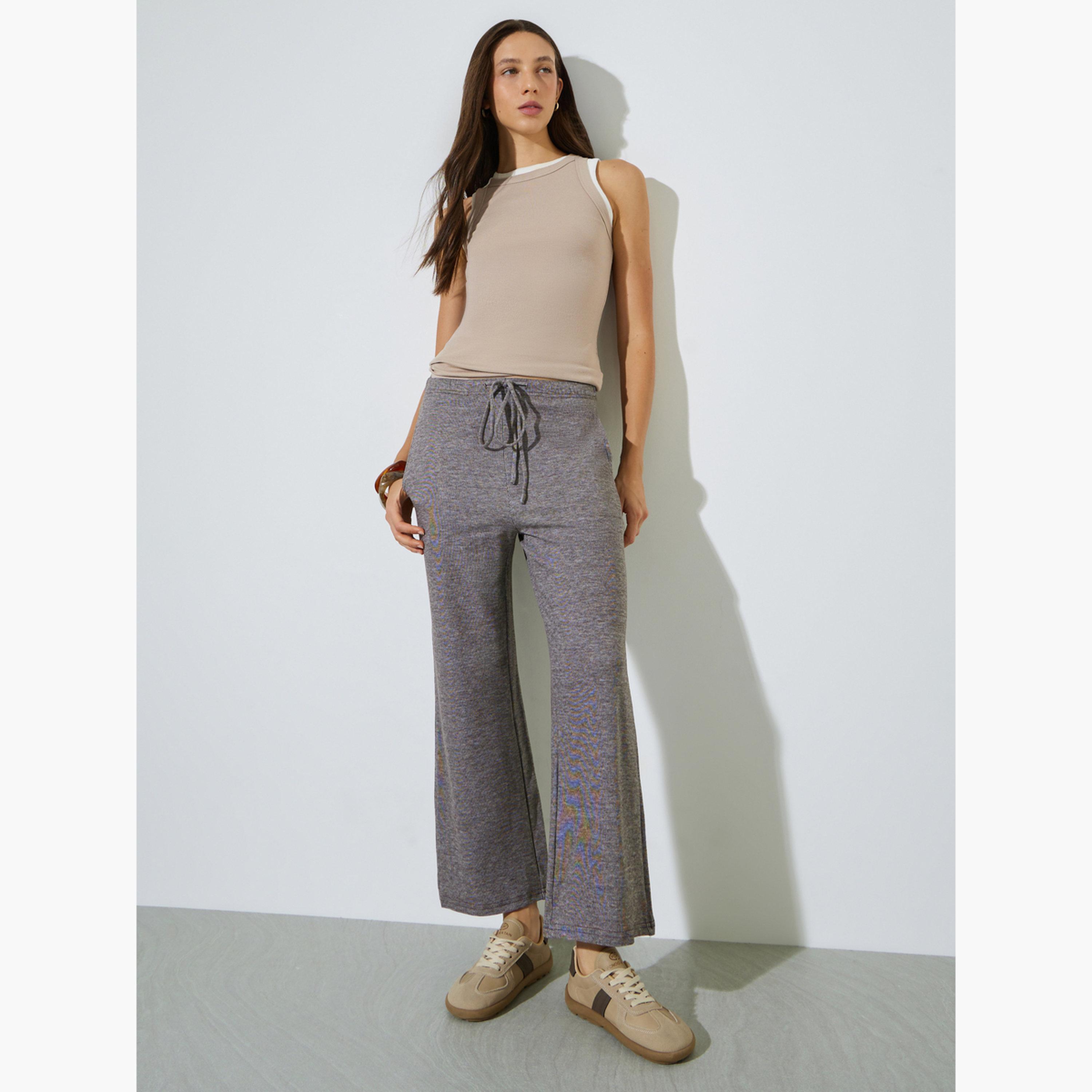 ستايلي - بنطال بني واسع الساقين مع جيب جانبي-women-clothing-bottoms-joggers-image-2