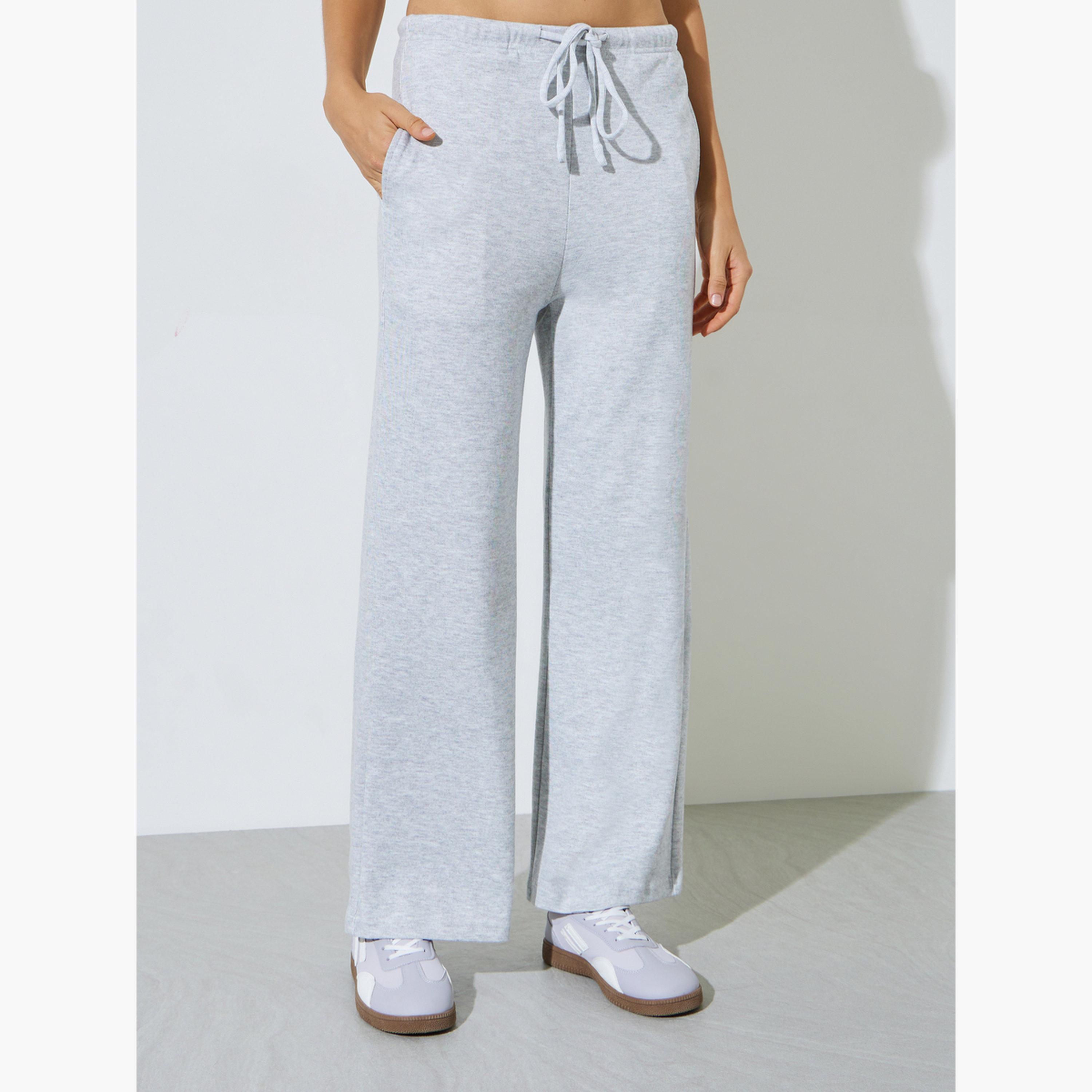 ستايلي - بنطال رمادي واسع الساقين مع جيب جانبي-women-clothing-bottoms-joggers-image-1