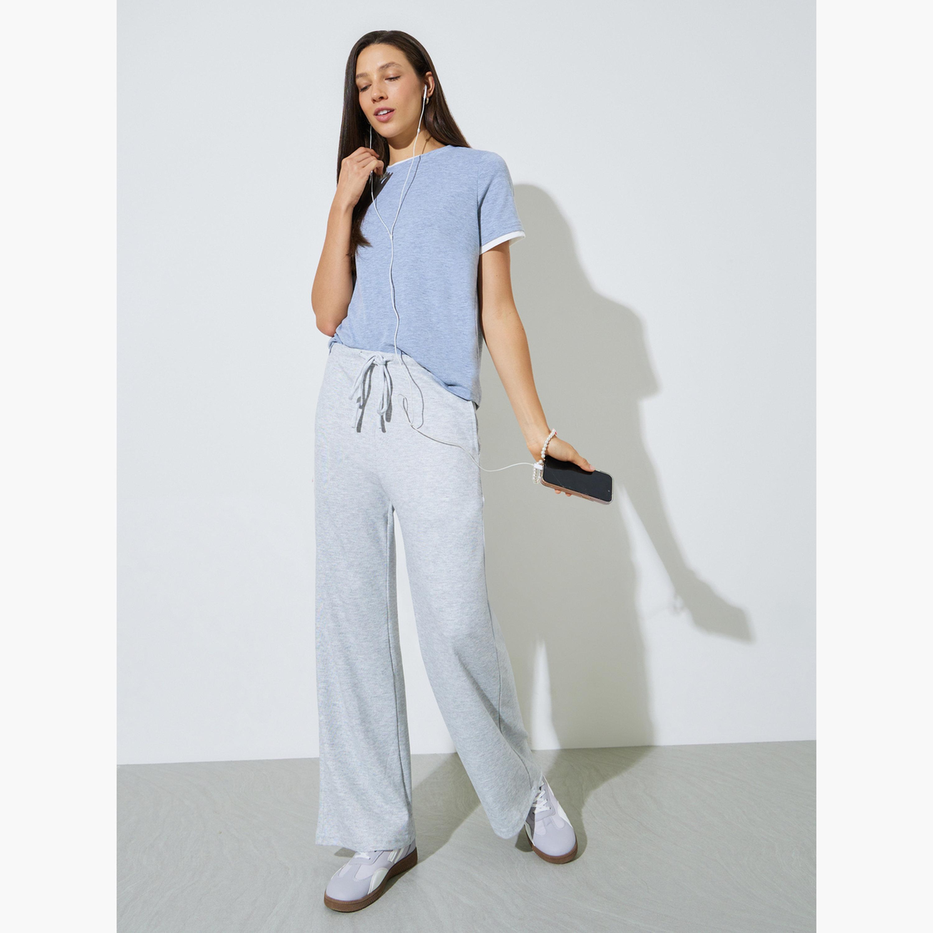 ستايلي - بنطال رمادي واسع الساقين مع جيب جانبي-women-clothing-bottoms-joggers-image-2