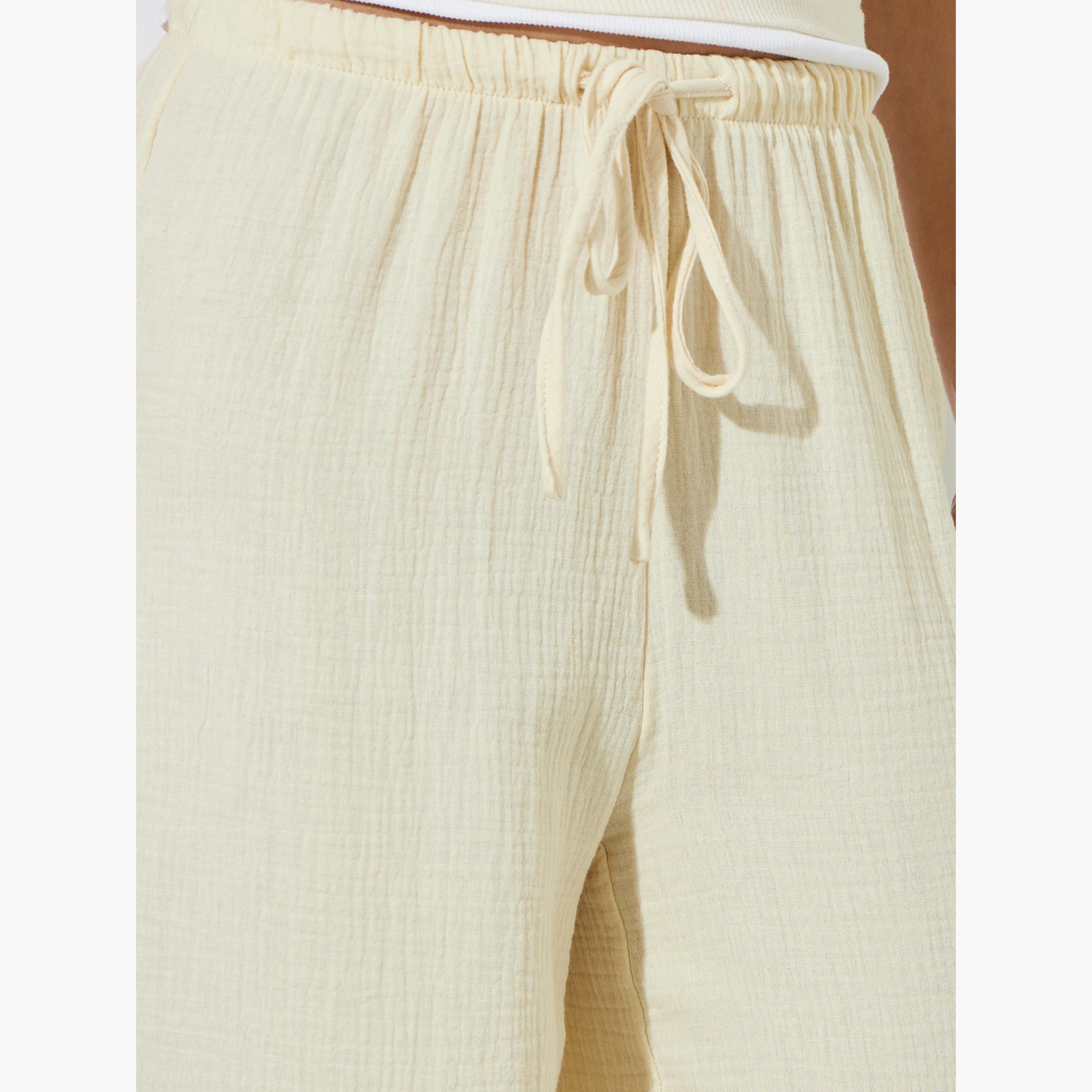 بنطال قطن بأرجل واسعة ورباط بيج-women-clothing-trousers-image-3