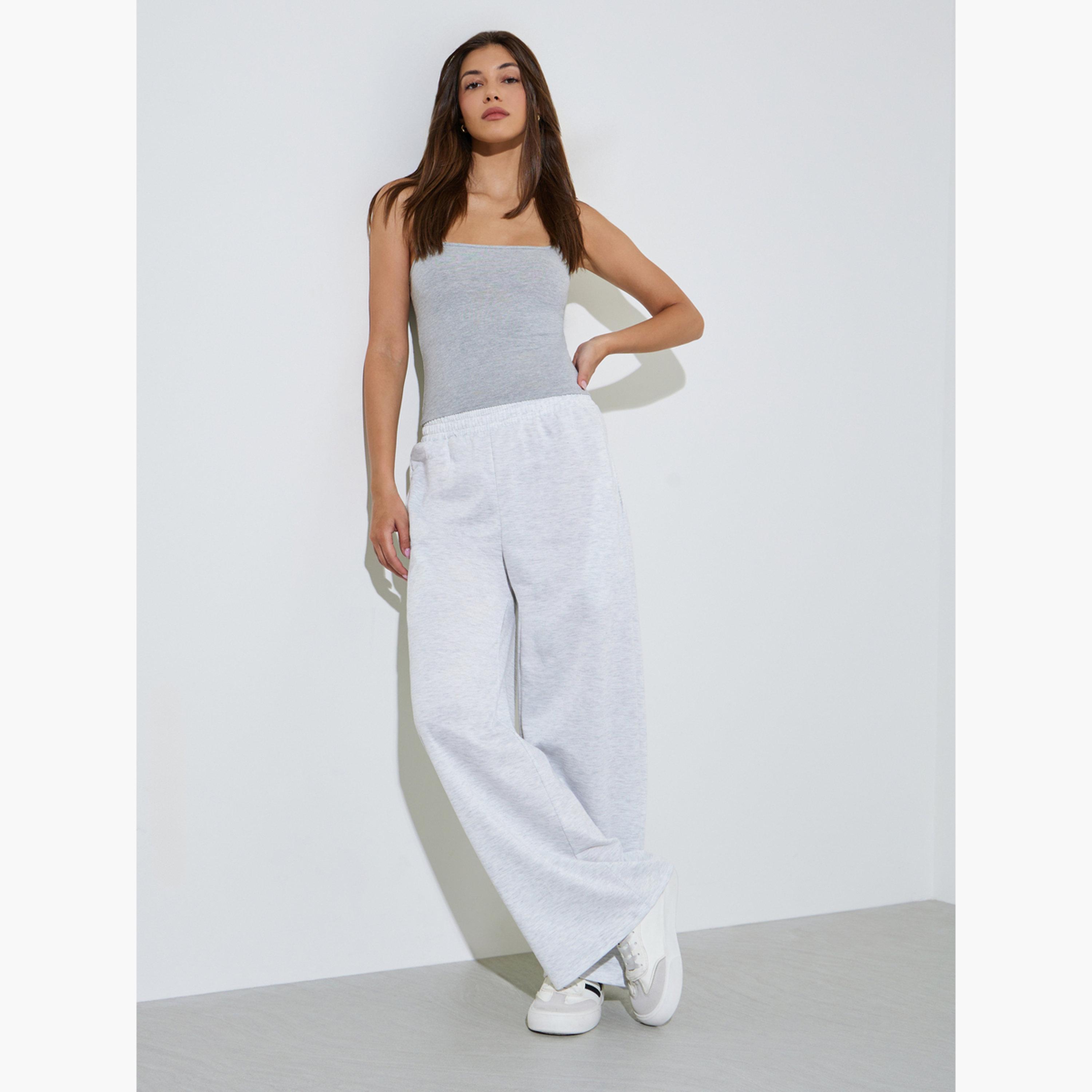 Styli Grey Wide Leg Pants with Elastic Waistband-women-clothing-trousers-image-2