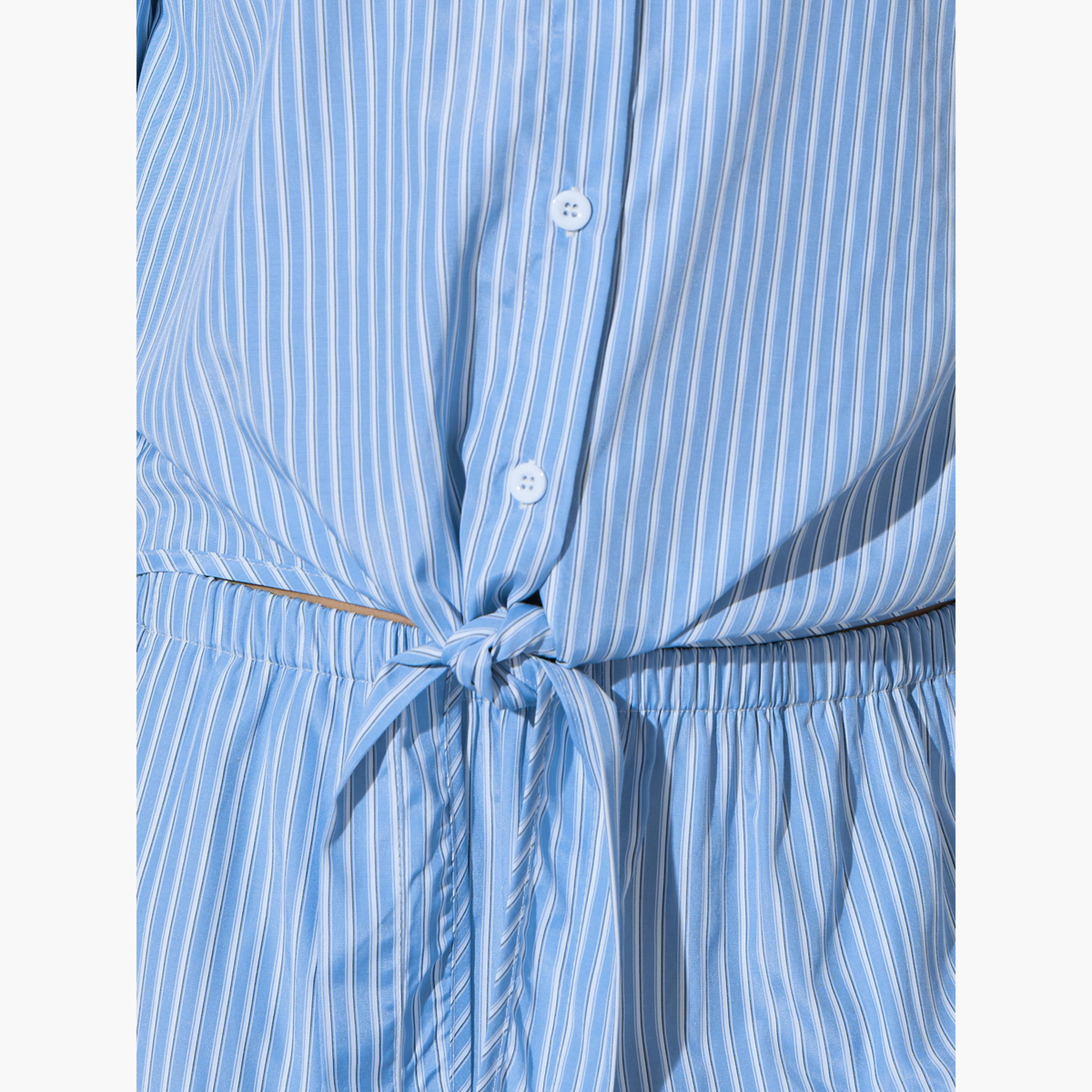 Styli Blue Striped Tie-Hem Shirt and Wide Leg Pants Co-Ord Set-women-clothing-coordsets-image-6