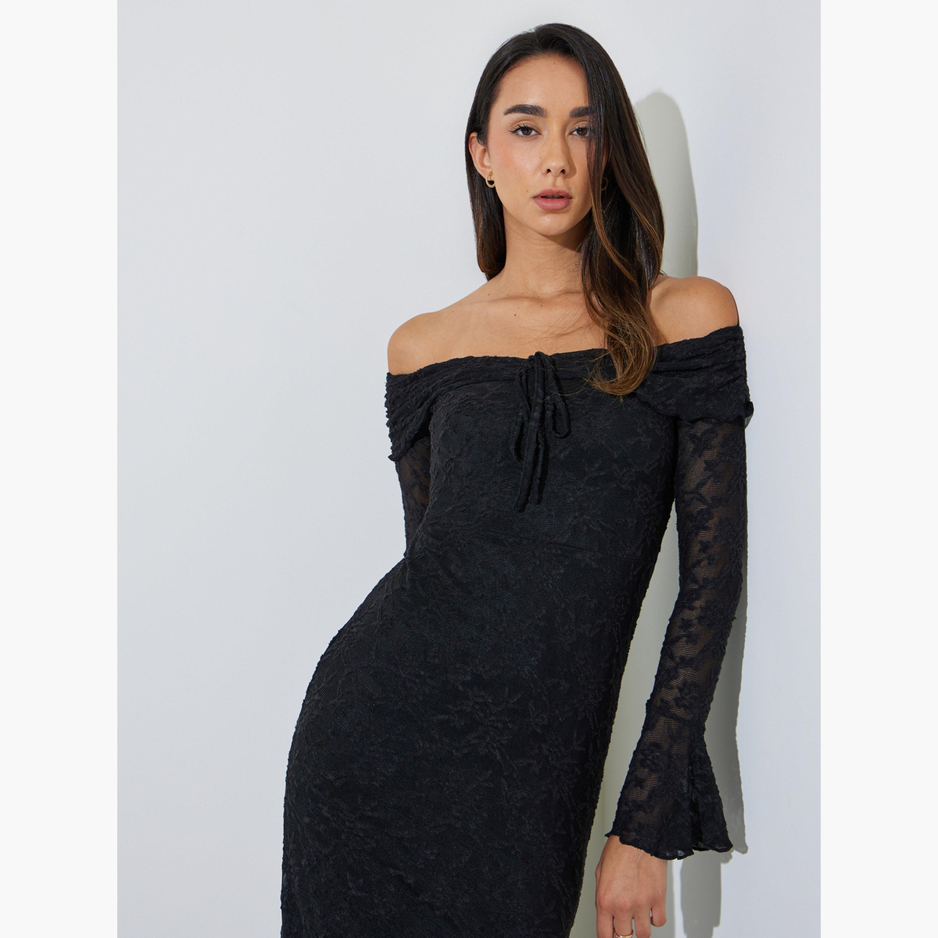 فستان طويل بحافة حورية البحر وأكتاف مكشوفة-women-clothing-dresses-image-2