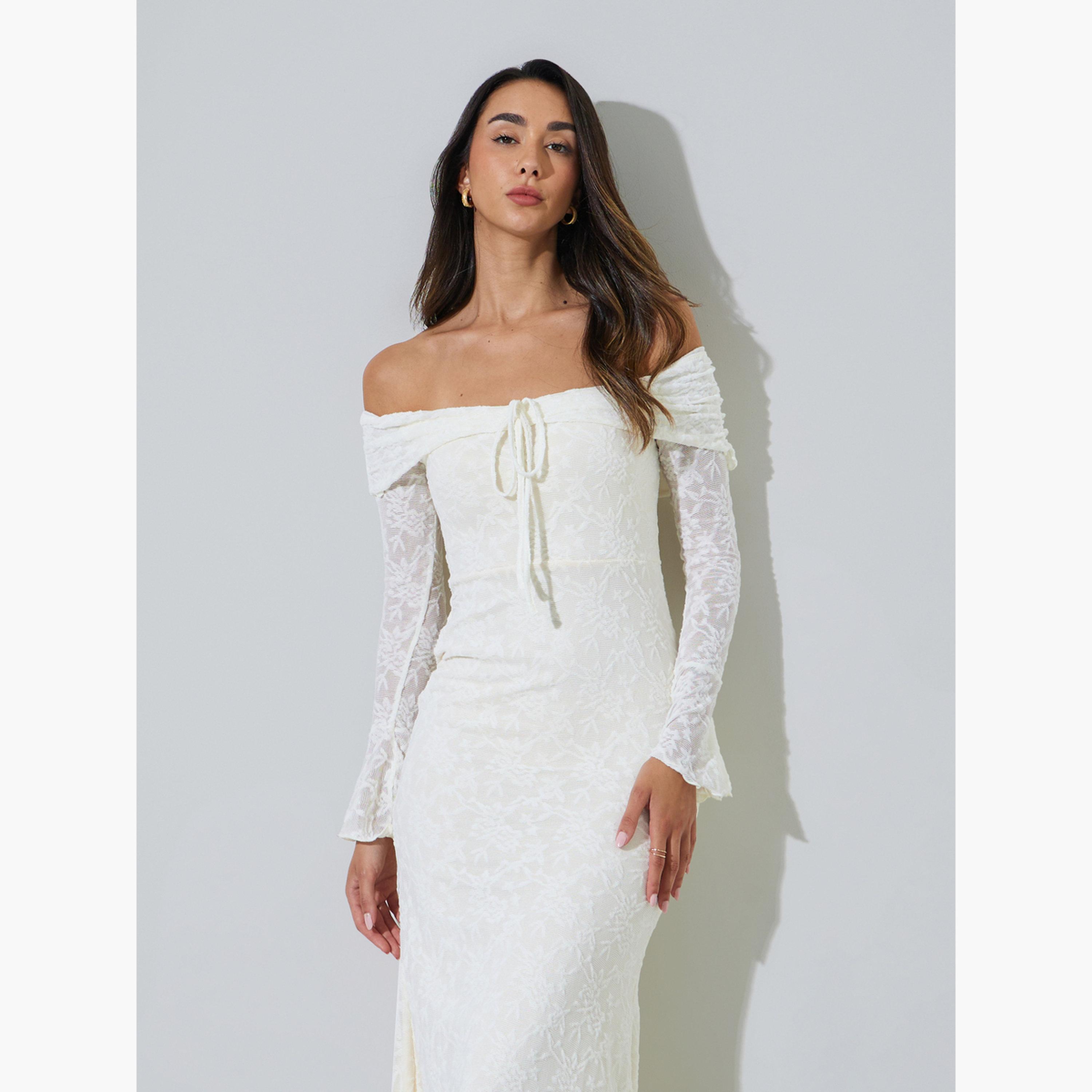 Styli Beige Off Shoulder Mermaid Hem Maxi Dress-women-clothing-dresses-image-2