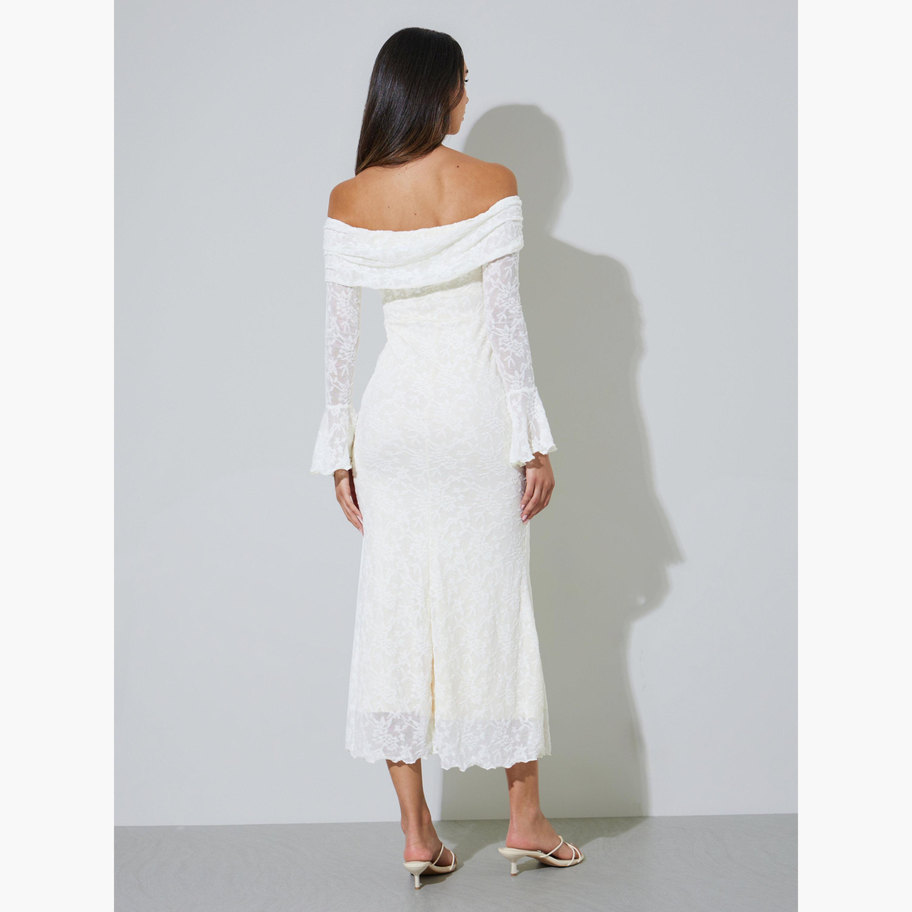 Styli Beige Off Shoulder Mermaid Hem Maxi Dress-women-clothing-dresses-image-3