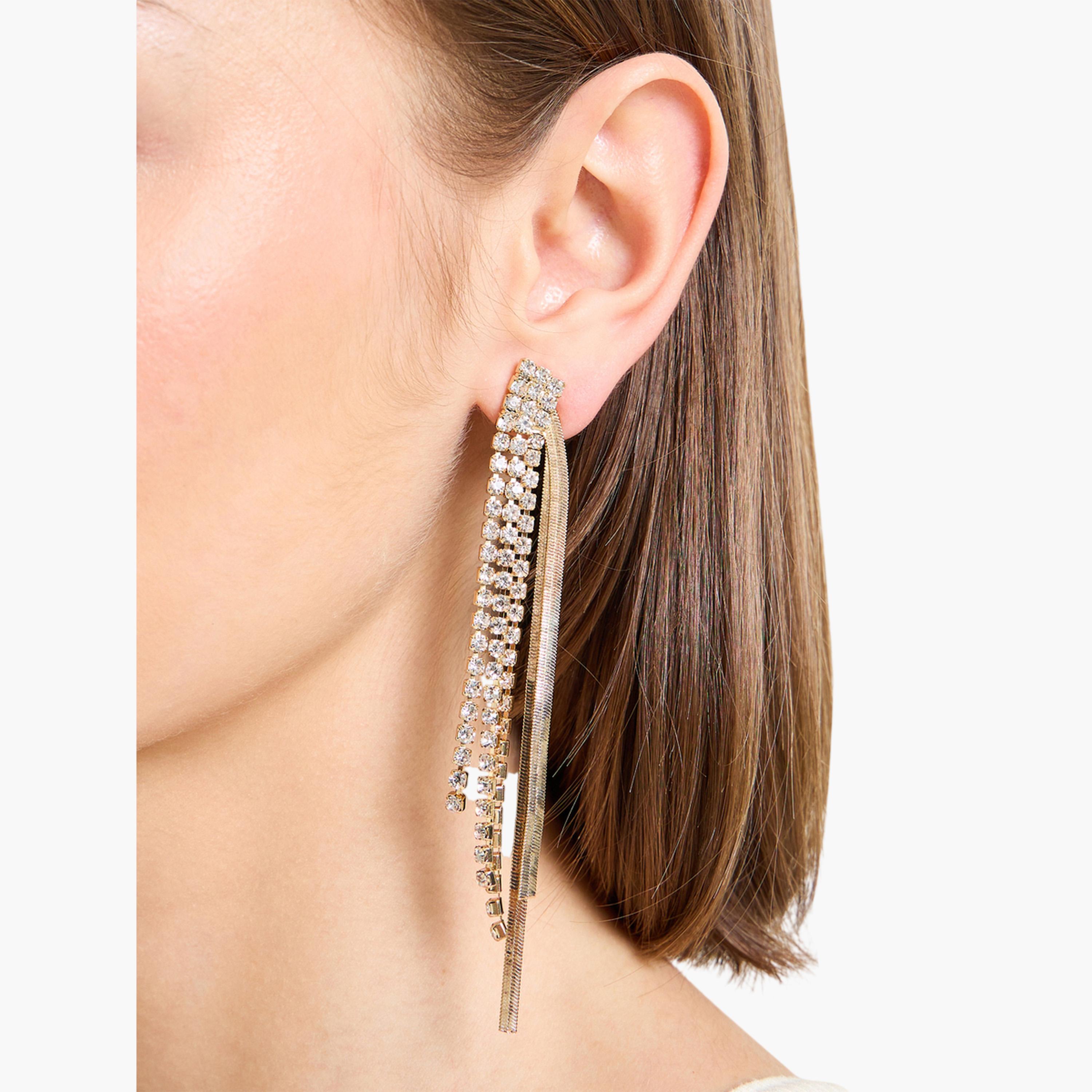 أقراط مزينة بشرابات بلون ذهبي-women-watchesandjewellery-jewellery-earrings-image-2