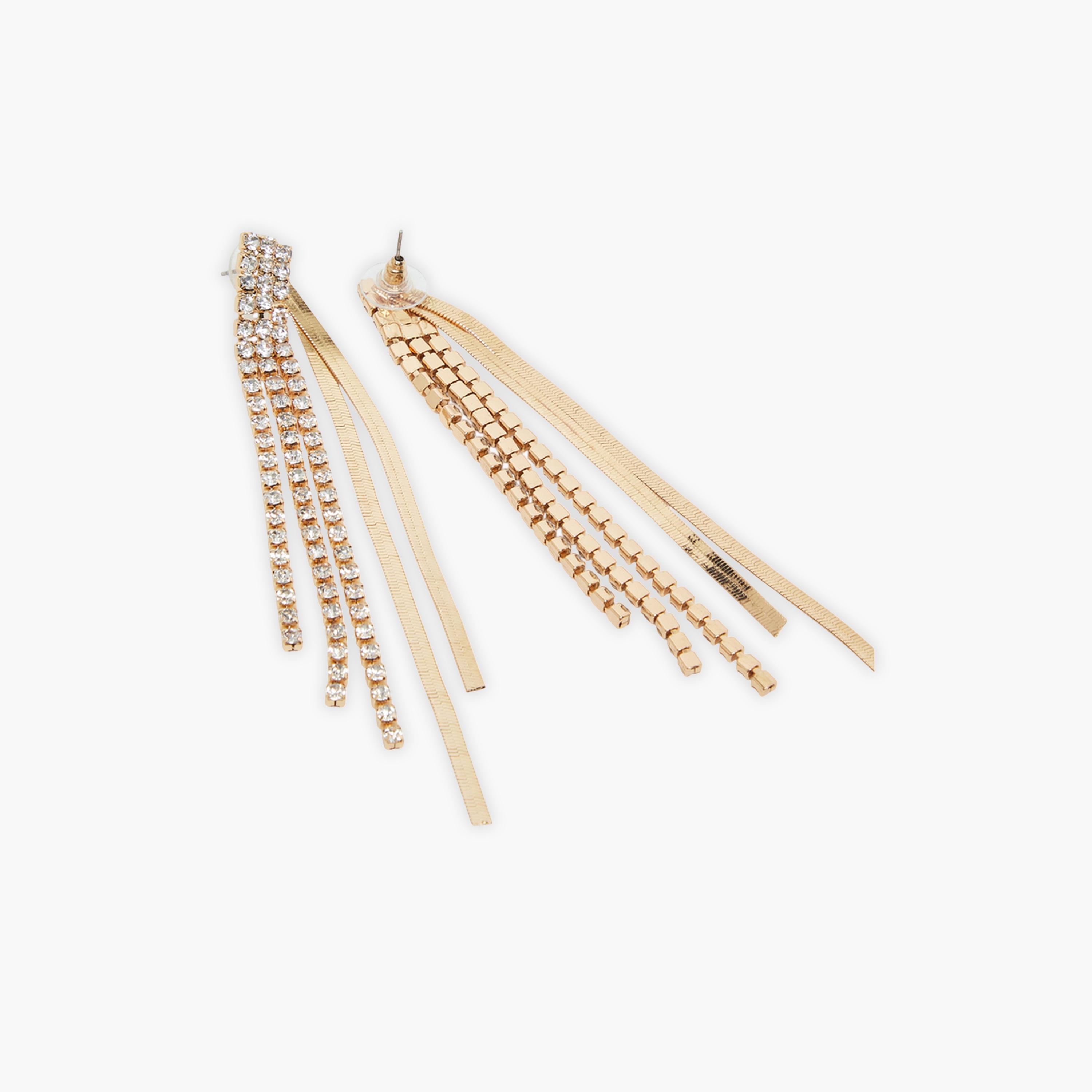 أقراط مزينة بشرابات بلون ذهبي-women-watchesandjewellery-jewellery-earrings-image-3