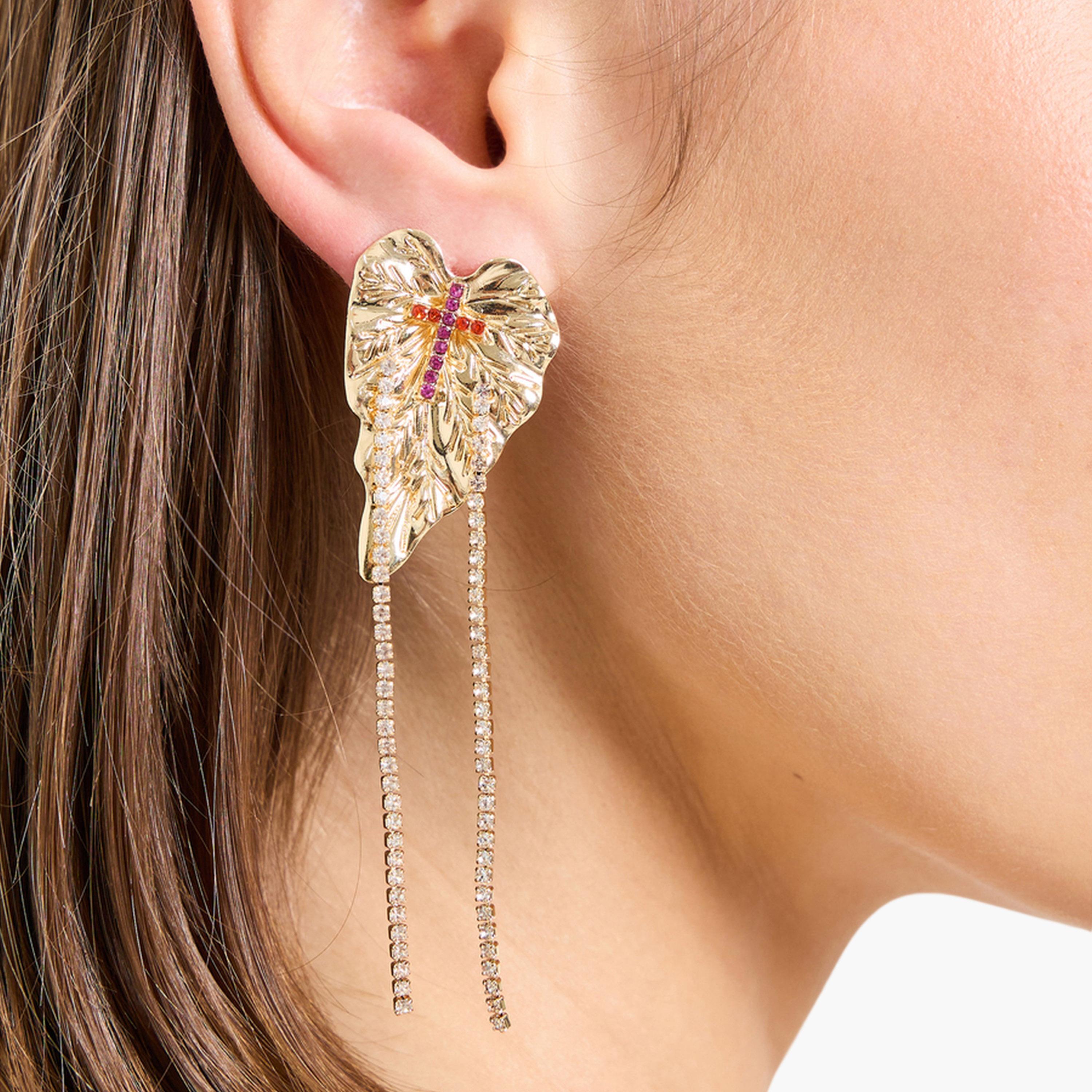 ستايلي - أقراط متدلية على شكل ورقة شجر مرصعة بأحجار كريمة مطلية بالذهب-women-watchesandjewellery-jewellery-earrings-image-2