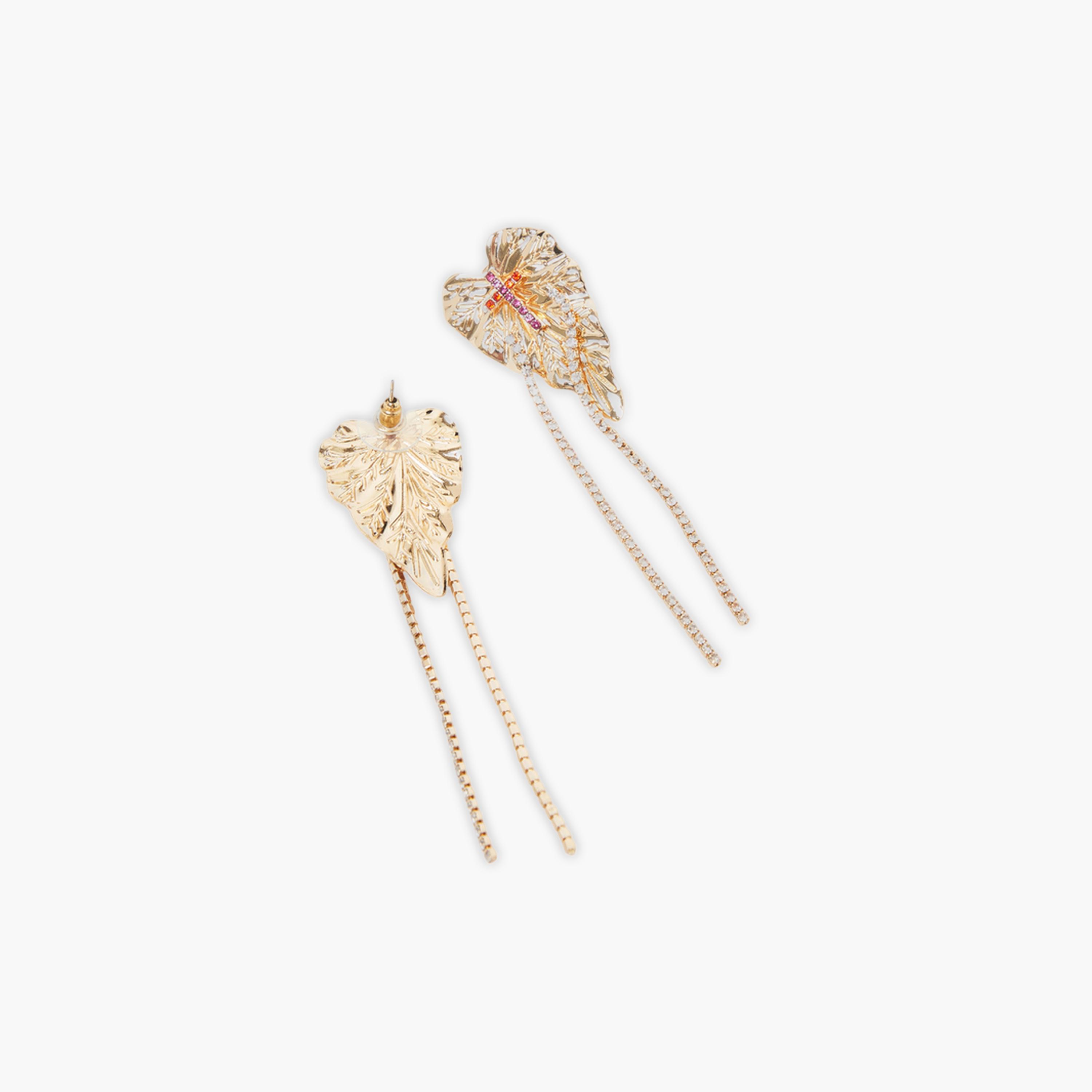 ستايلي - أقراط متدلية على شكل ورقة شجر مرصعة بأحجار كريمة مطلية بالذهب-women-watchesandjewellery-jewellery-earrings-image-3